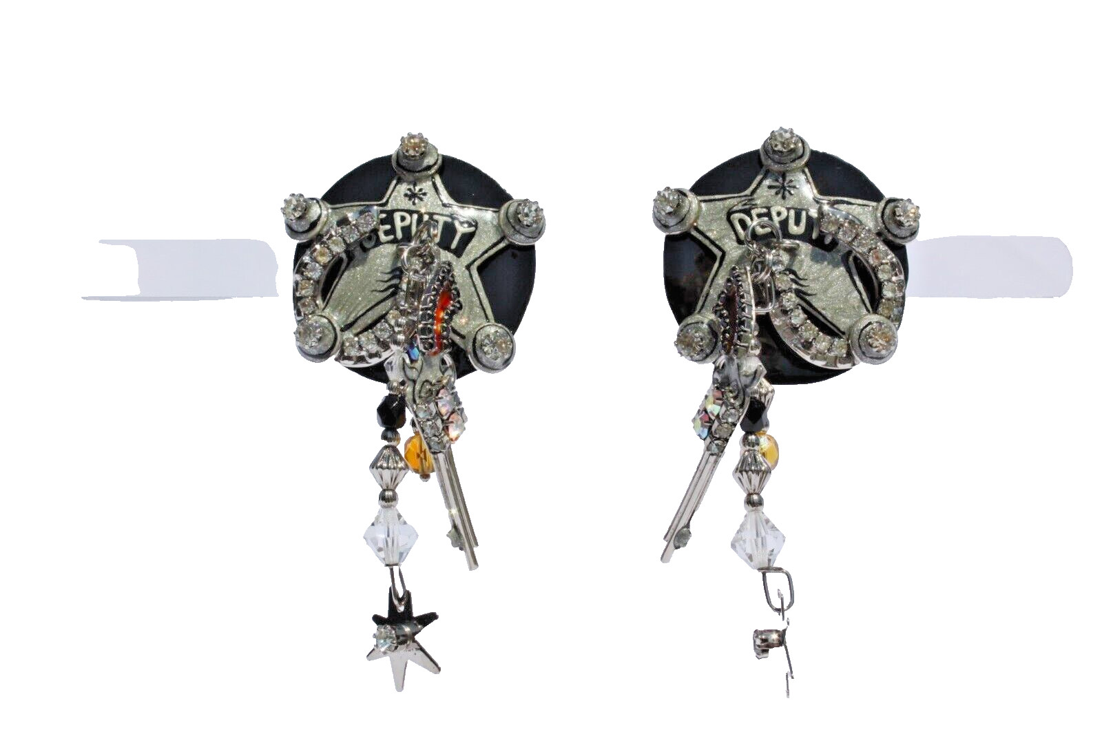Lunch At The Ritz Earrings Deputy Sheriff Gun & Horseshoe Black Silver Western