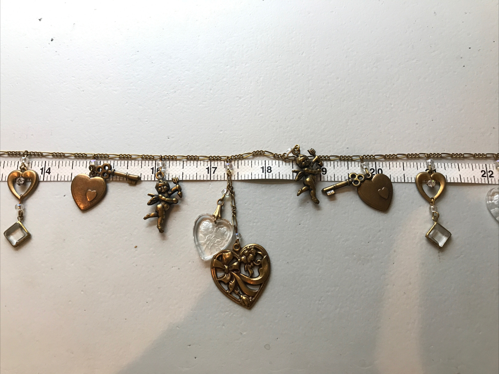 Vintage Glass Works Studio Brass & Glass Charms in Clear Colors Necklace 6