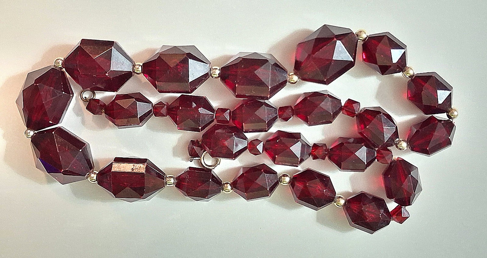 Vintage Ruby Red Plastic Faceted Graduated Bead Necklace 24 inch
