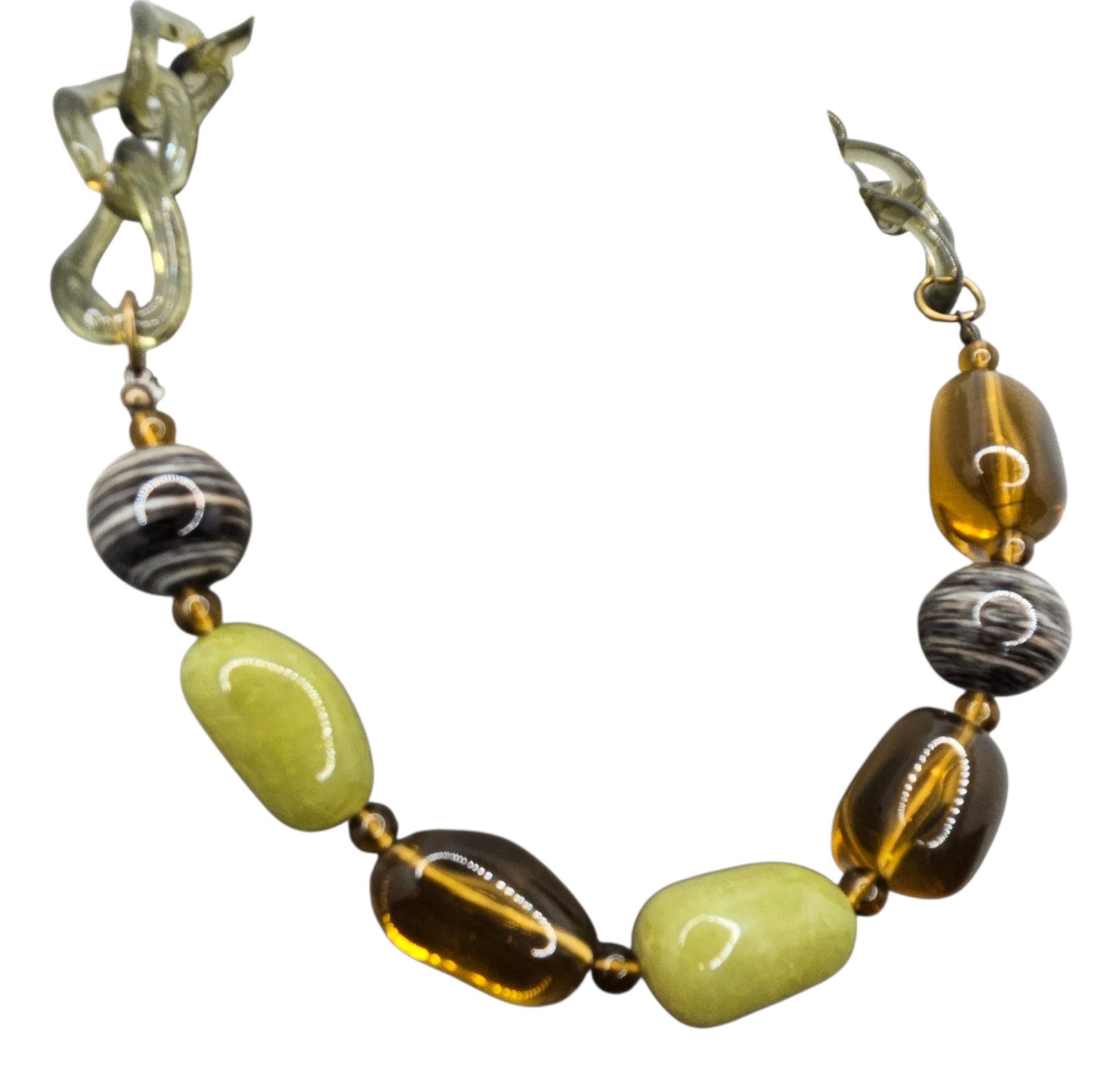 Lucite Links Chain Necklace Root Beer Glass Stone Acrylic Beaded Chunky Jewelry
