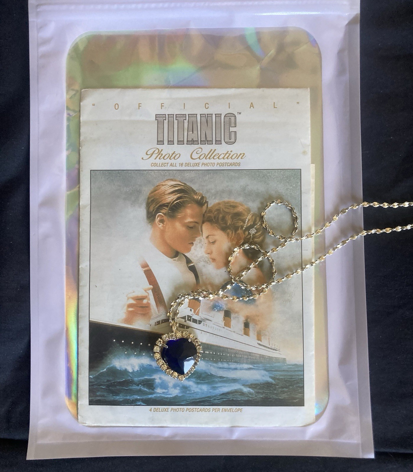 VTG Titanic Heart of the Ocean Blue Necklace_New Sealed Pack of FILM Postcards