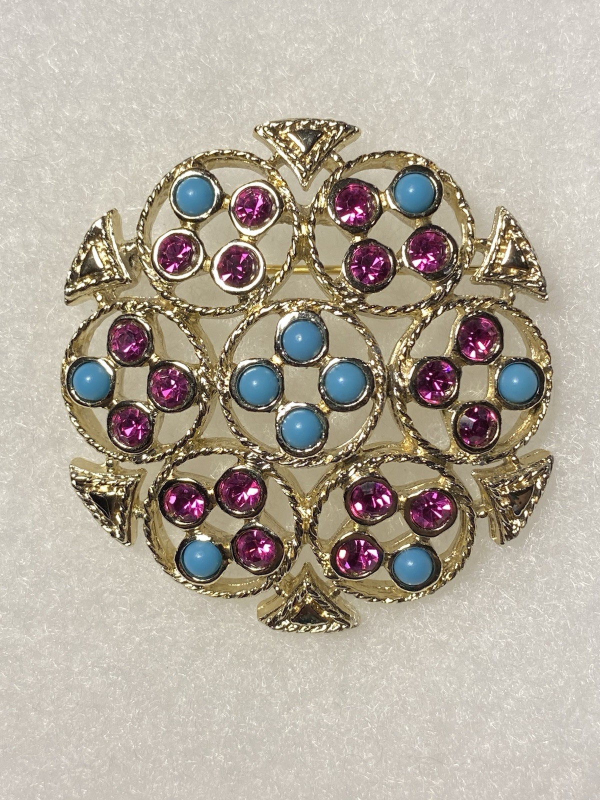 Vintage Sarah Coventry 1971 ‘Ceylon’ Silver Tone Turquoise Purple Stones Brooch