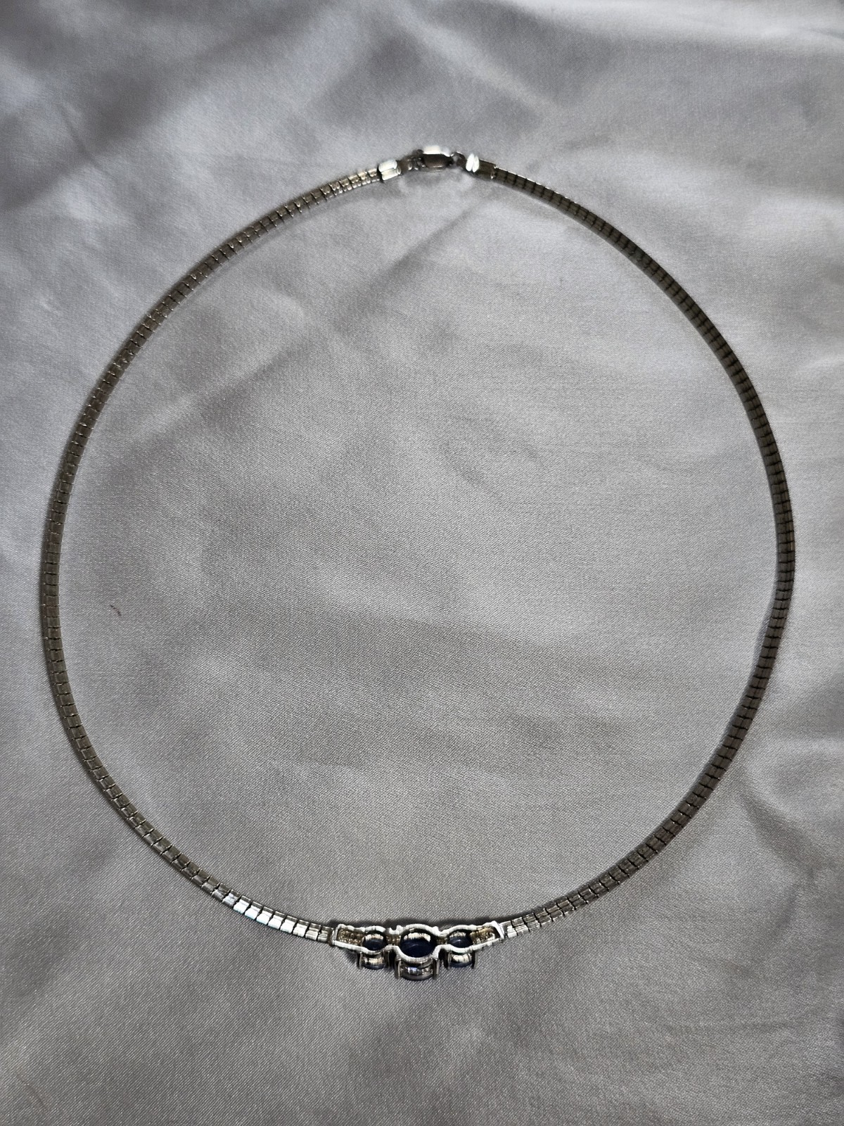 Vintage 925 Sterling Silver Periwinkle Iolite Tanzanite Glass 18″ Necklace Omega
