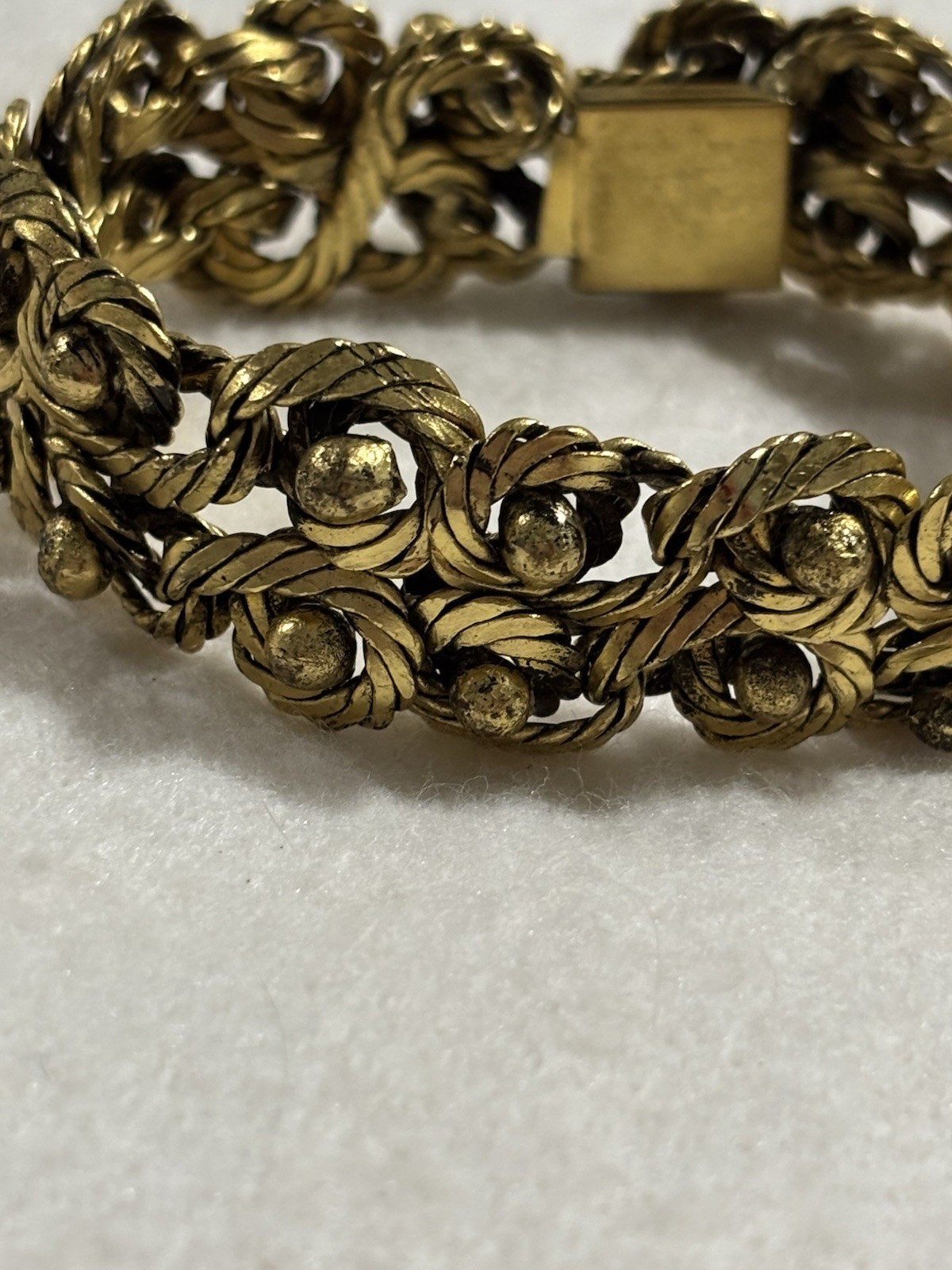 HTF Vintage French Modernist Coil Bracelet Gilt Bronze Plated Woven Wire 1950s