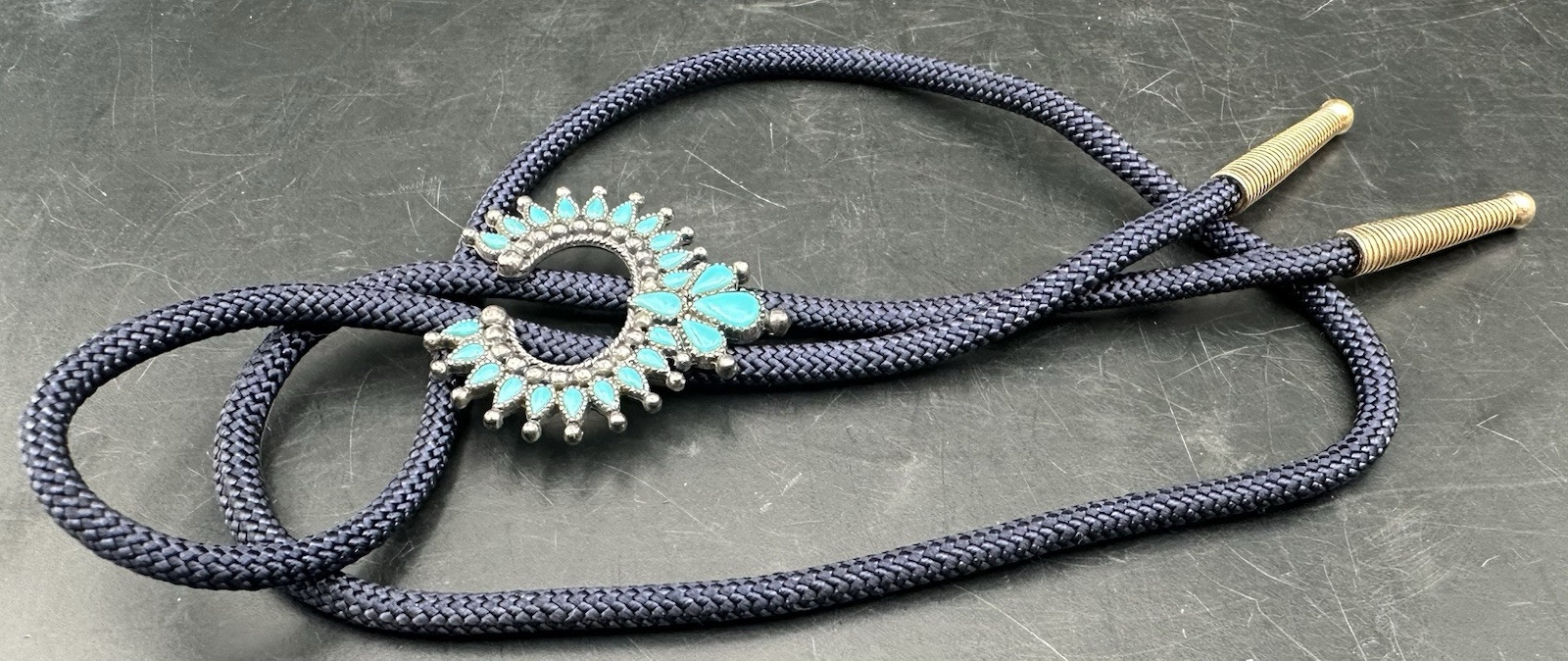 Vintage Faux Turquoise Silvertone Bolo Tie and Brooch Pin Southwestern Western
