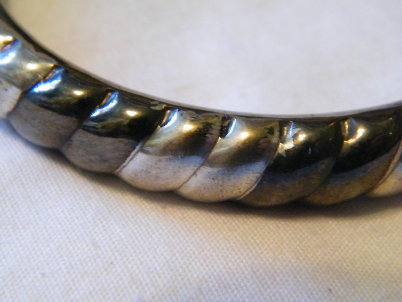 Beautiful Bangle Bracelet Textured Silver Black Tone 2 1/2 x 3/8 Inch Wide Uniqu