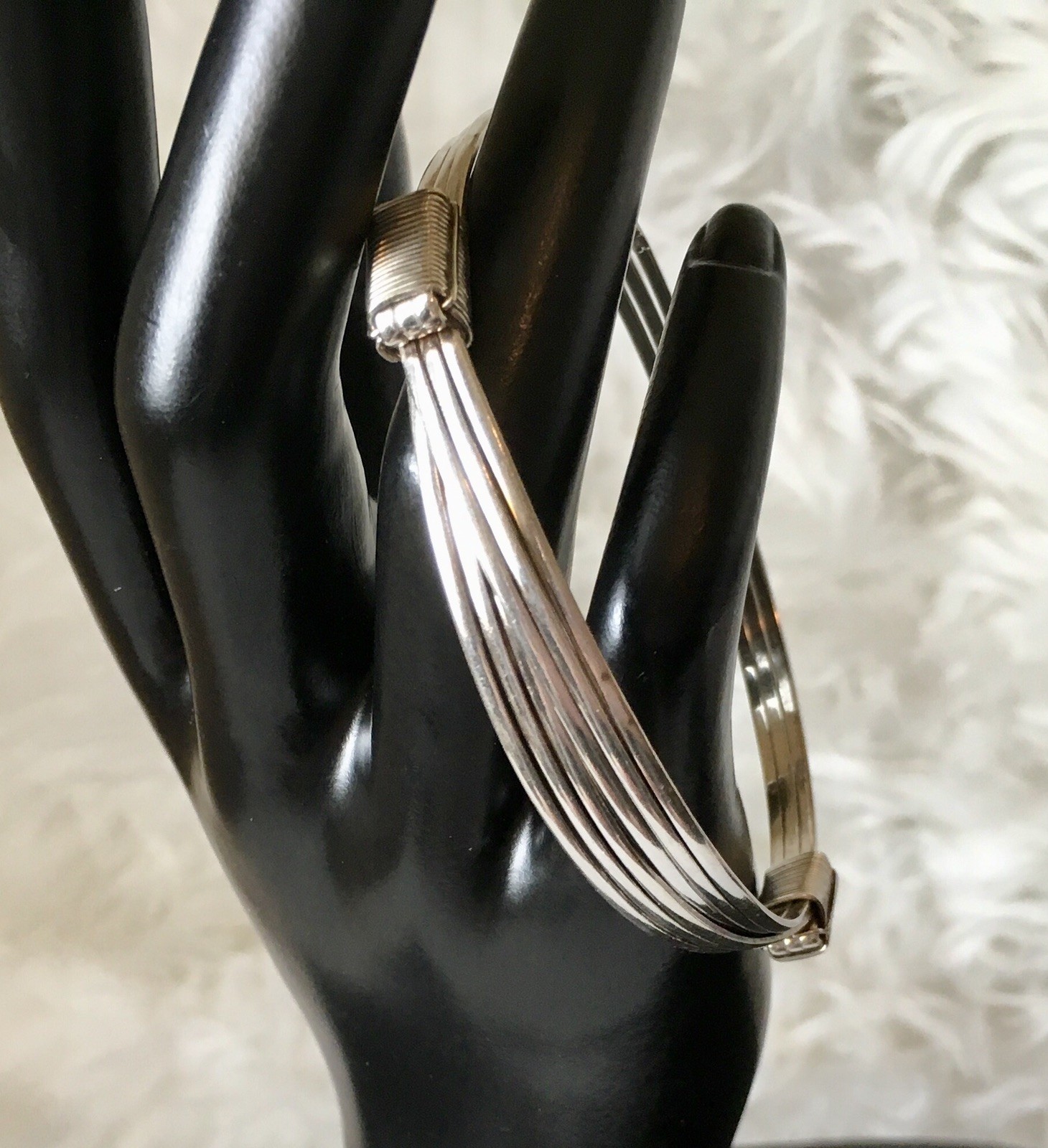 Sterling Silver Modernist Wire Bangle Adjustable Wrap Tension Bracelet 8.5”