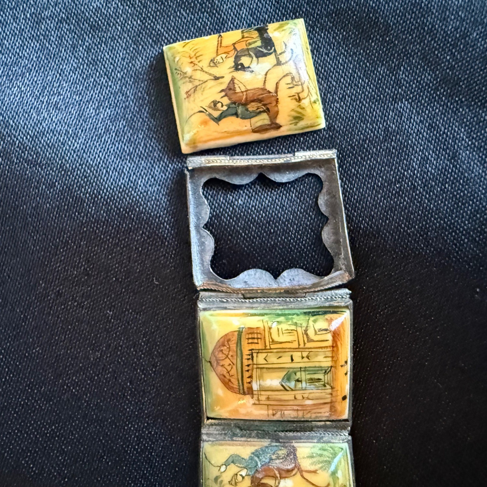 Vintage Italian Hand Painted Scenic Tile Bracelet Mid Century AS-IS