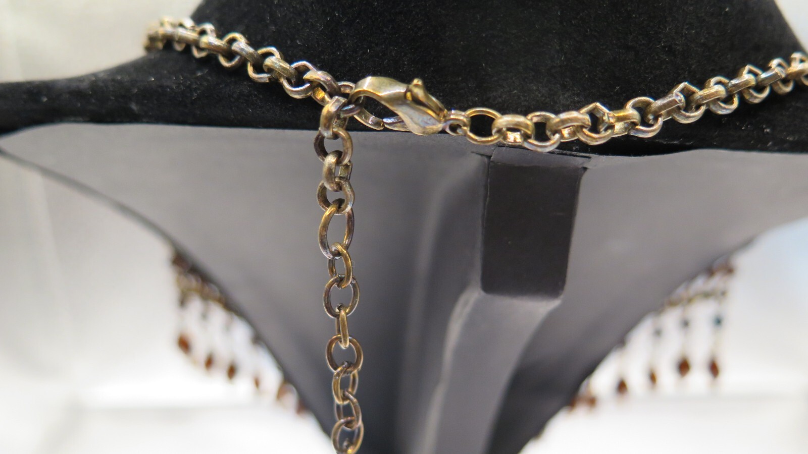 Vintage Collar Beaded Necklace- Brown Beads and Bronze Tone Chain