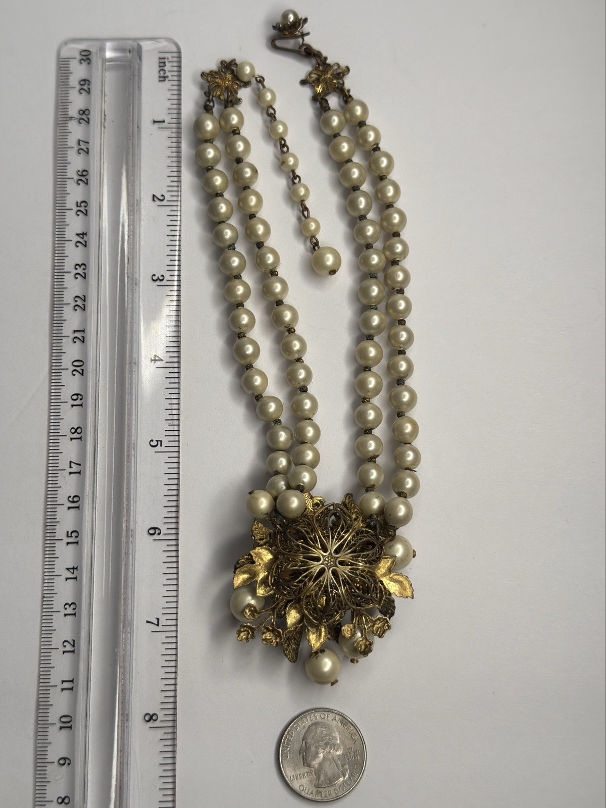 Miriam Haskell Vintage Baroque Pearl Necklace Earrings and ( Unsigned Bracelet)