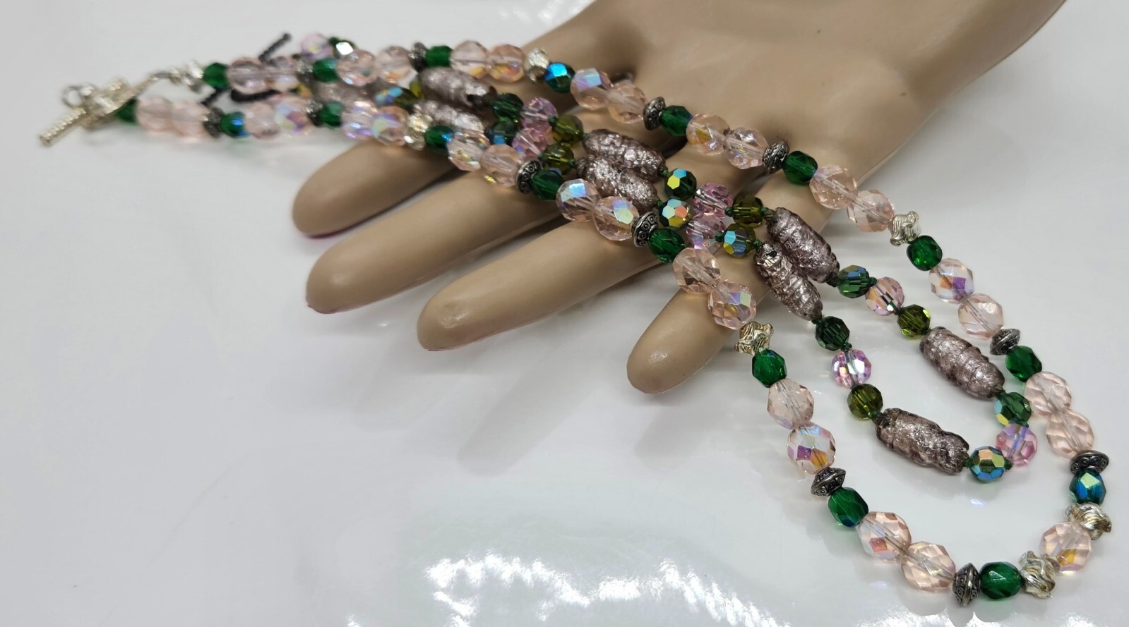 Vintage Art Glass Necklace Multicolor Beads Toggle Closure Lot of Two