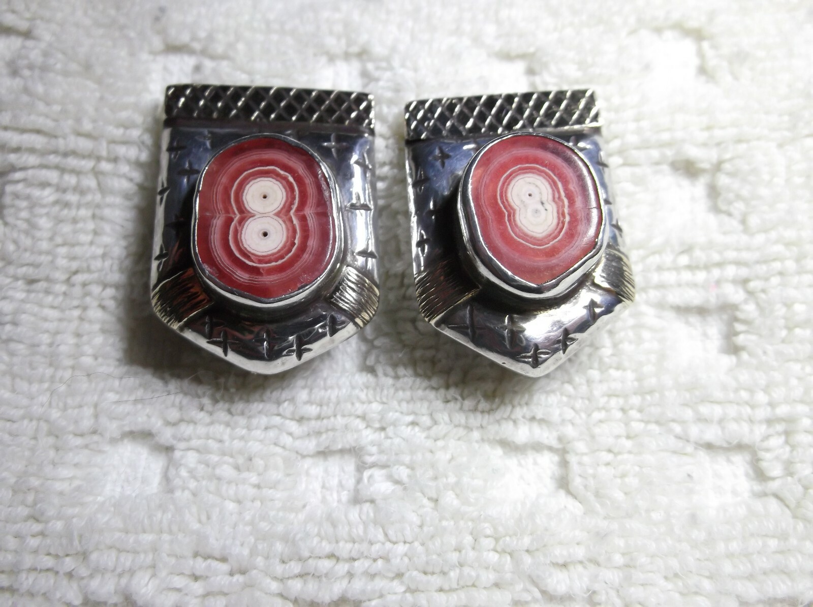 DIAN MALOUF Sterling Silver & 14K Gold RHODOCHROSITE Clip Earrings