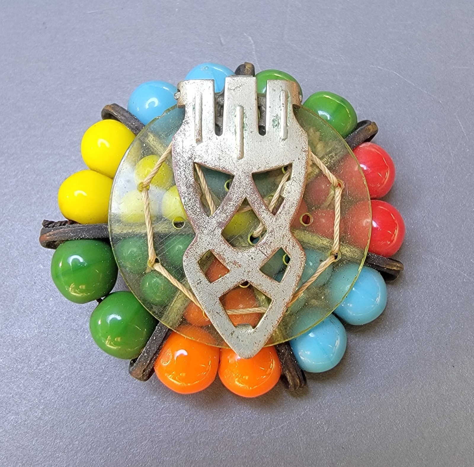 Vintage Miriam Haskell Unsigned? Dress Clip Brooch Wired Glass Beads