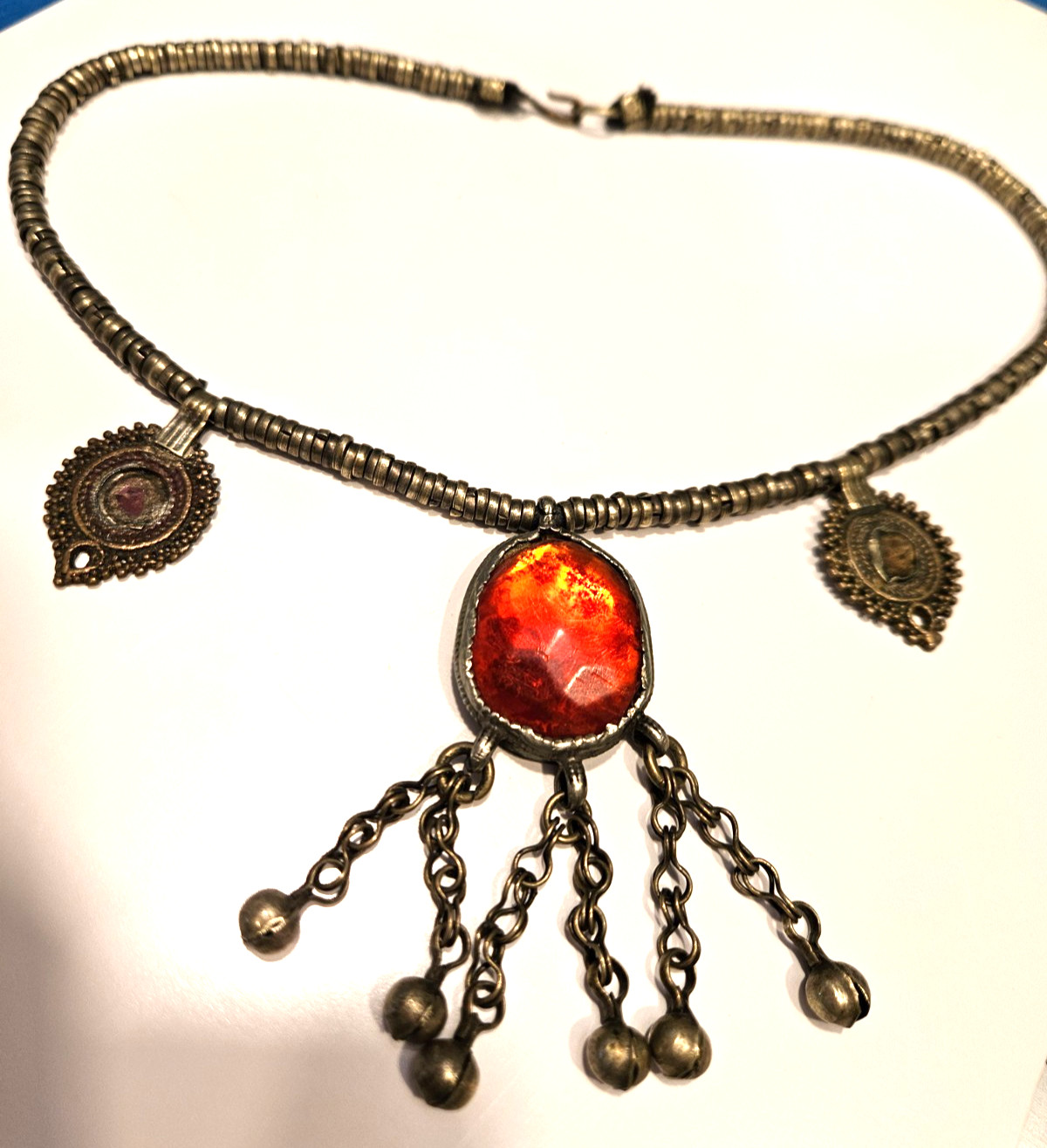 Vintage Moroccan Stone Dangle Metal Necklace purchased in Agadir 1972