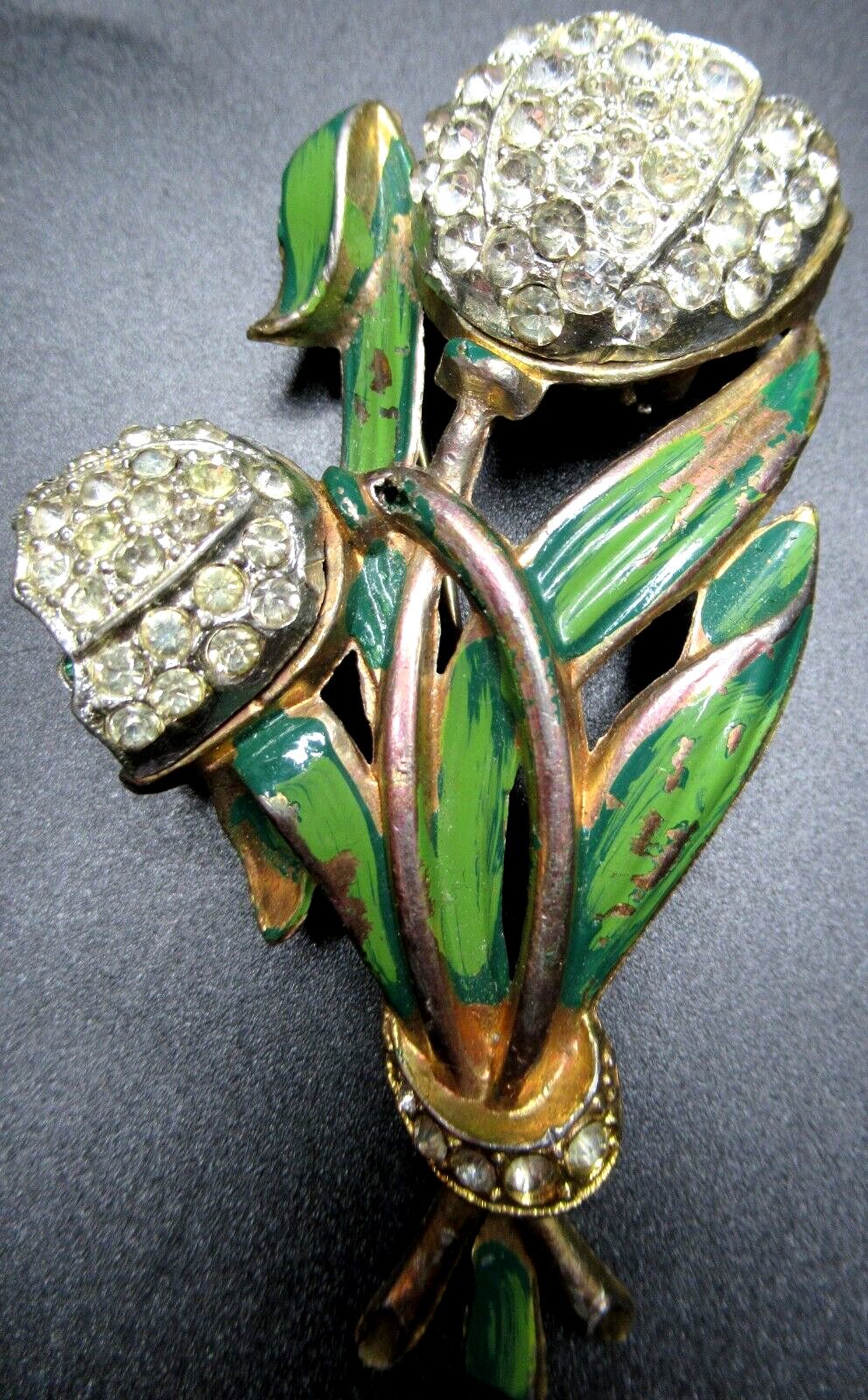 CORO? Rhinestone Enamel Trembler Flower Vintage Pin Brooch