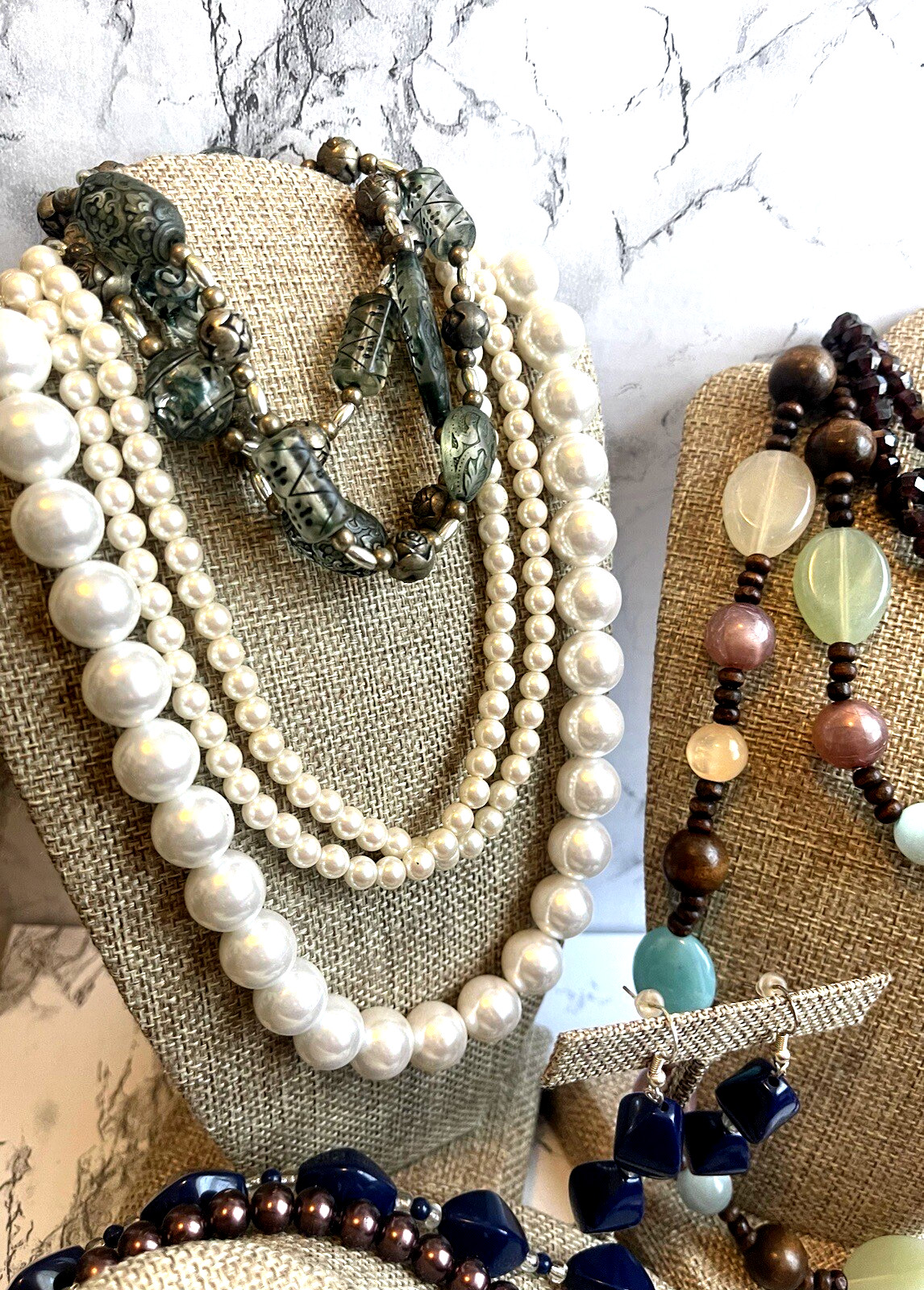 Vtg Retro & 80’s Core Necklace Bold Faux Pearl Stone Acrylic Crystal Lot-8.