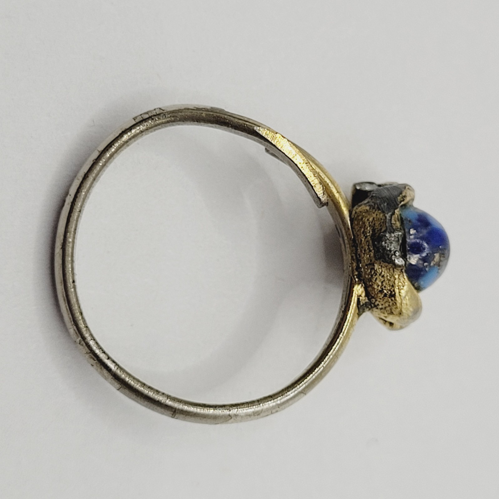 Antique Lapis Lazuli Small Domed Stone w Specks Ring Adjustable Worn Distressed
