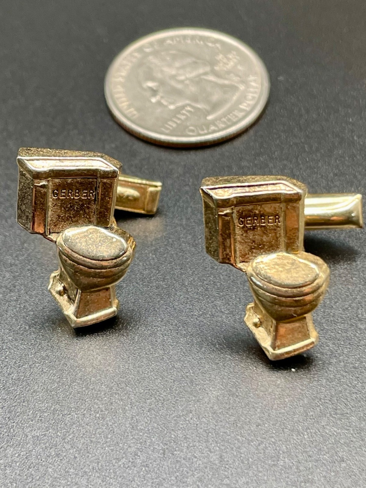 Vintage Gerber Plumbing Toilet Figural 3D Cufflinks Novelty Advertising