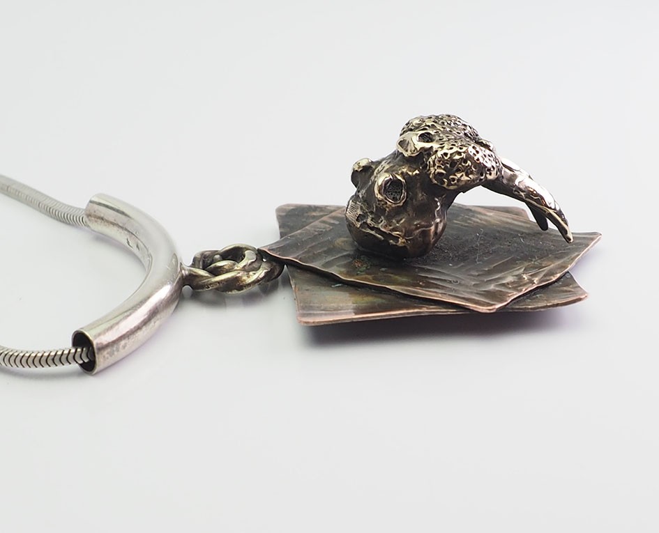 Amazing handmade walrus OOAK brass copper and sterling silver necklace