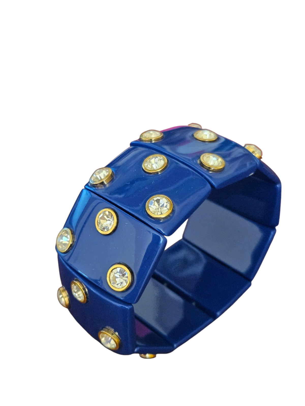 Joan Rivers Cobalt Blue Lucite w/Bezel Set Crystal Expanding Stretch Bracelet