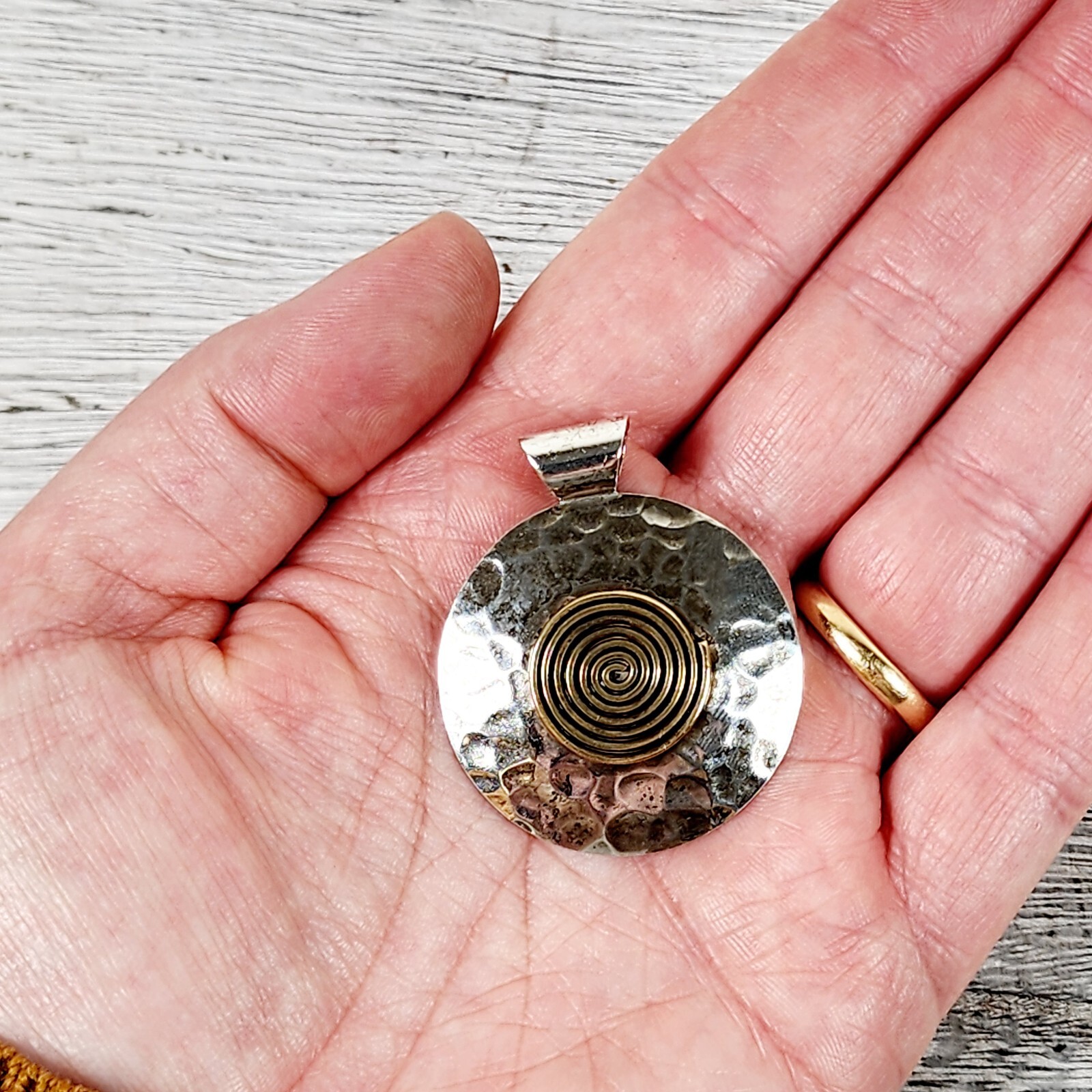 VINTAGE DOMINIQUE DINOUART TWO TONE STERLING SILVER 925 PENDANT SOUTHWEST RETRO