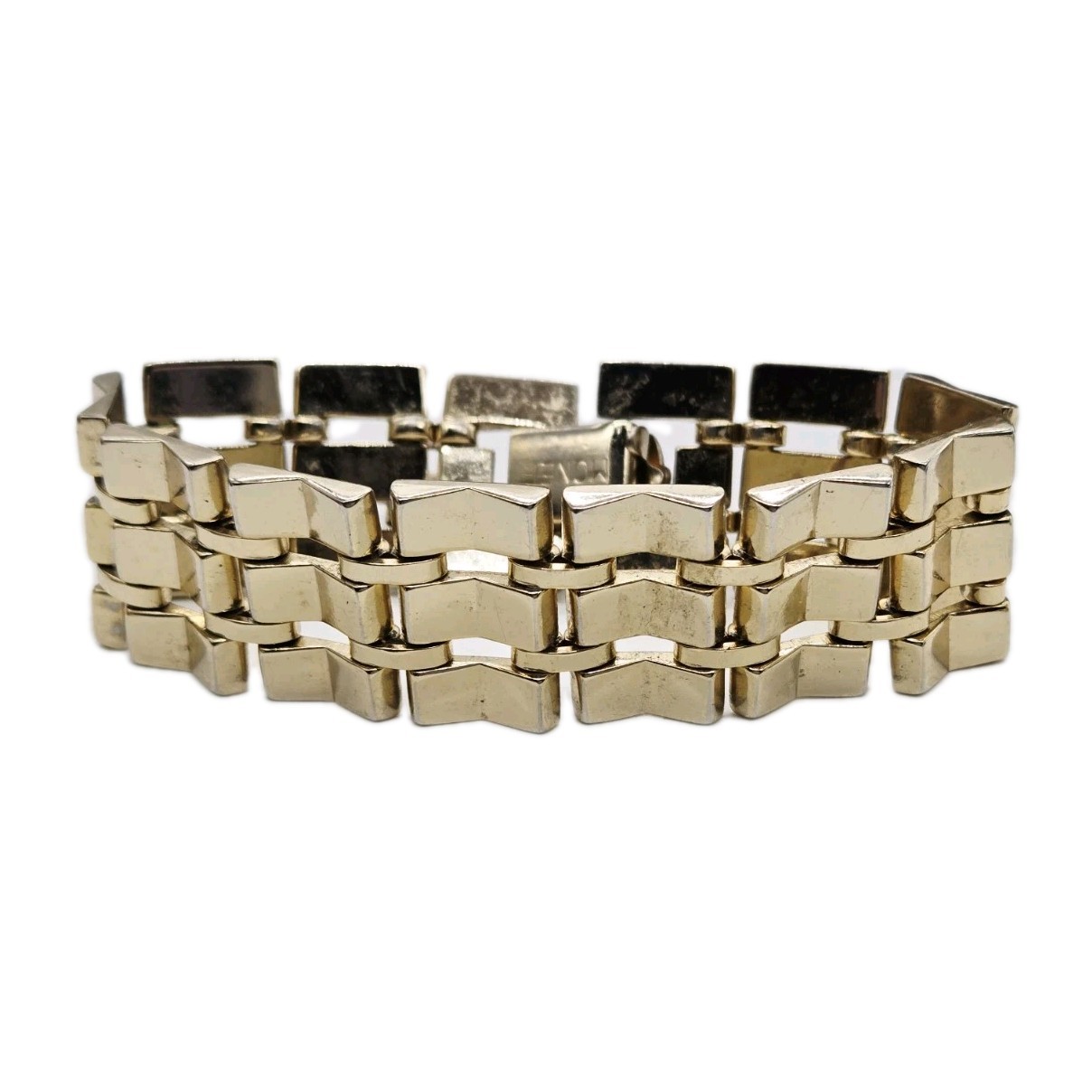 Monet Bracelet Wide Link pale Gold tone Couture Retro Vintage 7.25 in