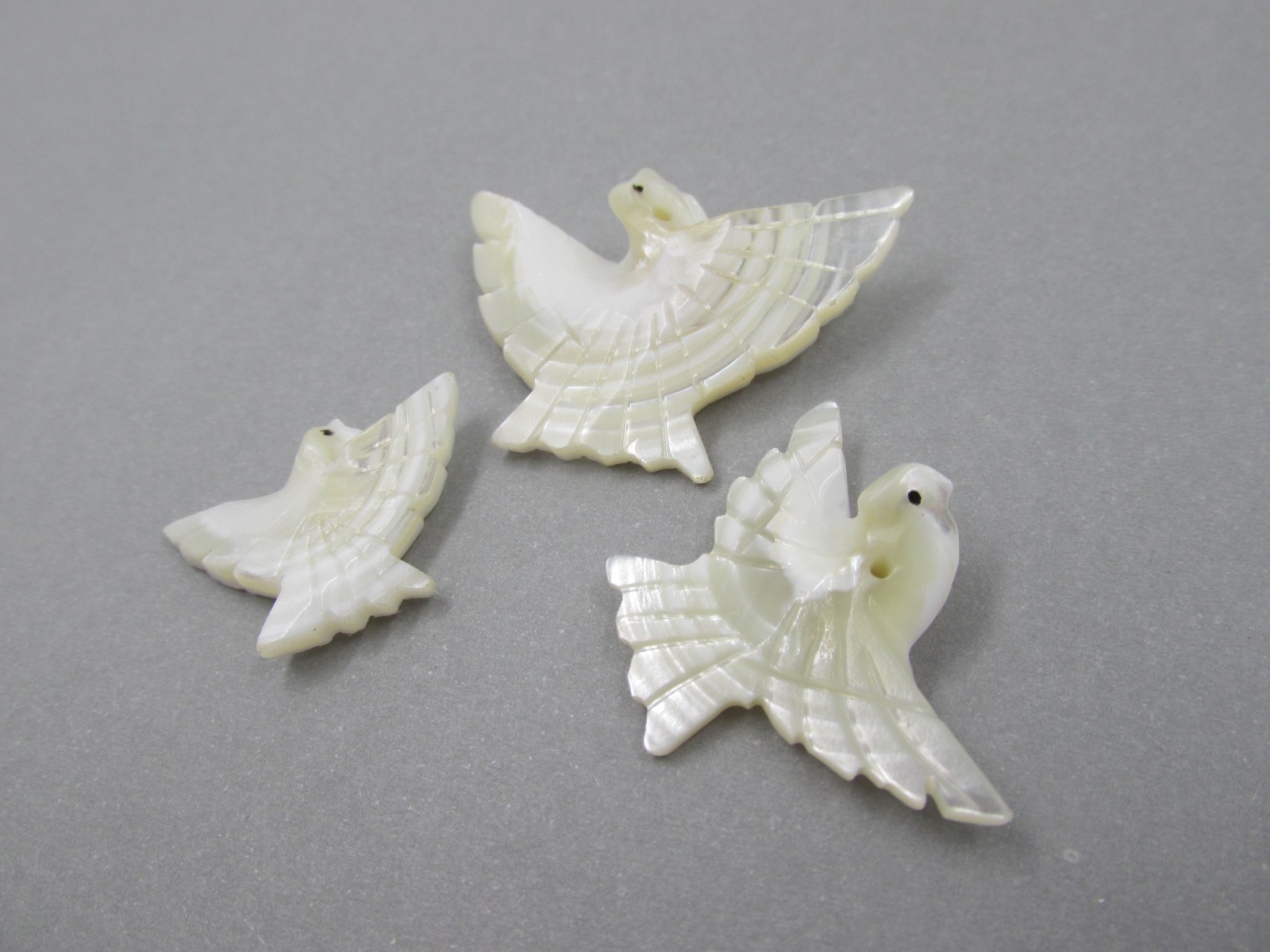Vintage Mother of Pearl Carved Dove Bead Charms Jewelry Artisan Made