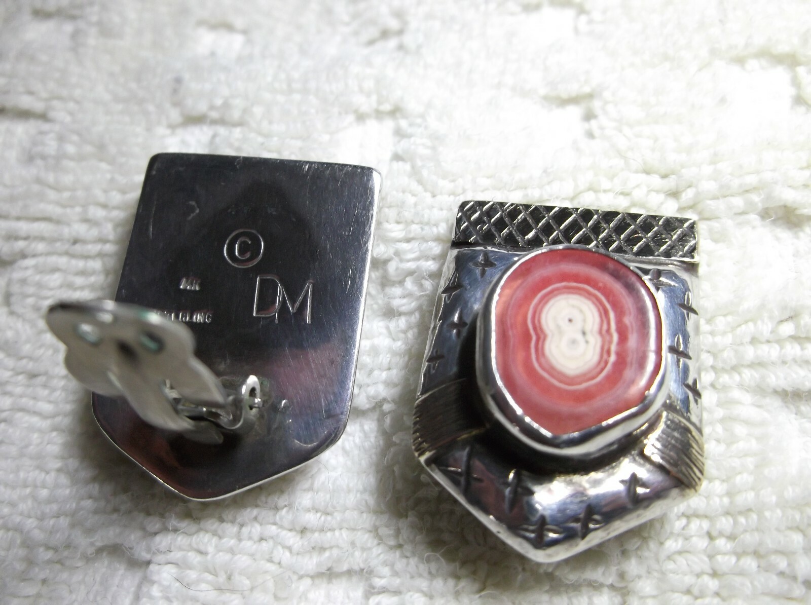 DIAN MALOUF Sterling Silver & 14K Gold RHODOCHROSITE Clip Earrings