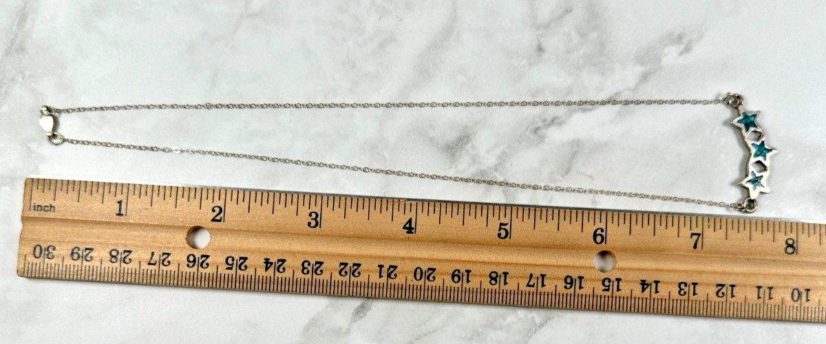 Sterling Silver Southwest Necklace – 3 Stars with Turquoise Chip Inlay – 14″