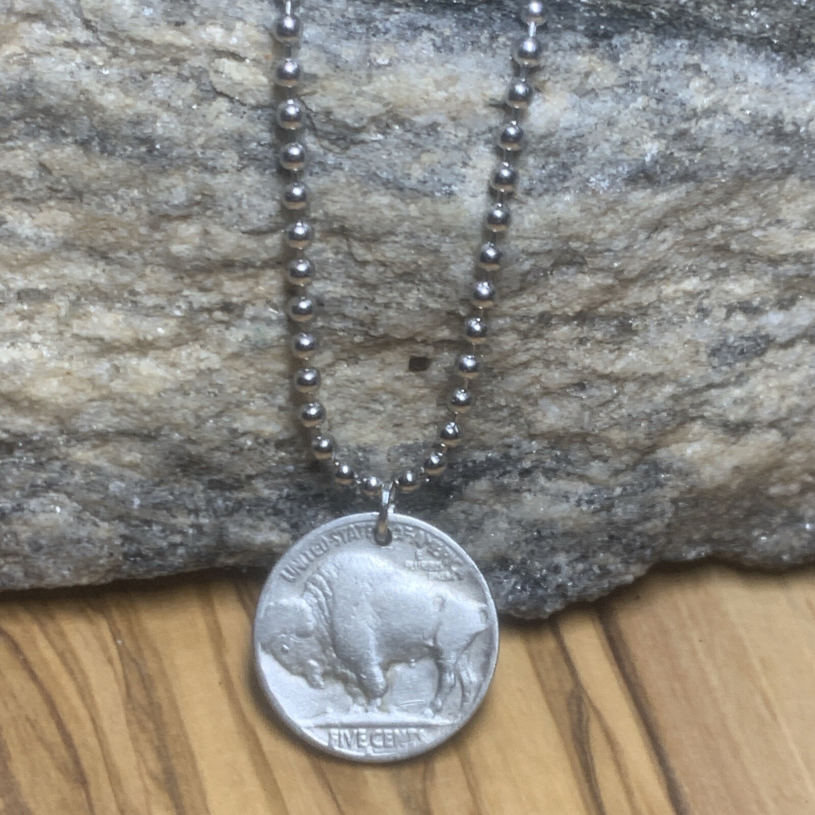 Vintage 1927 Buffalo Native Nickel Necklace Chief Coin Pendant Great Gift 🎁 A1
