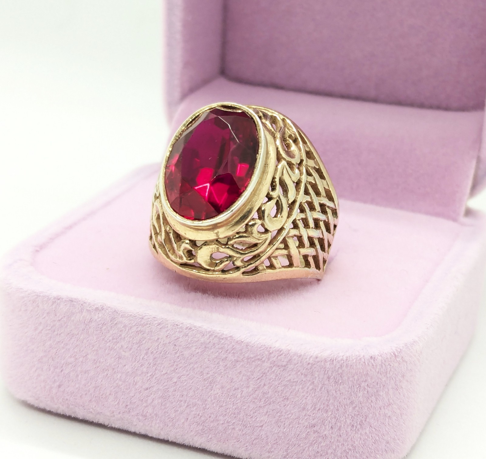 Vintage Soviet RING Silver⭐️875 stamp Star USSR with Bright Ruby -size: 8US | #8