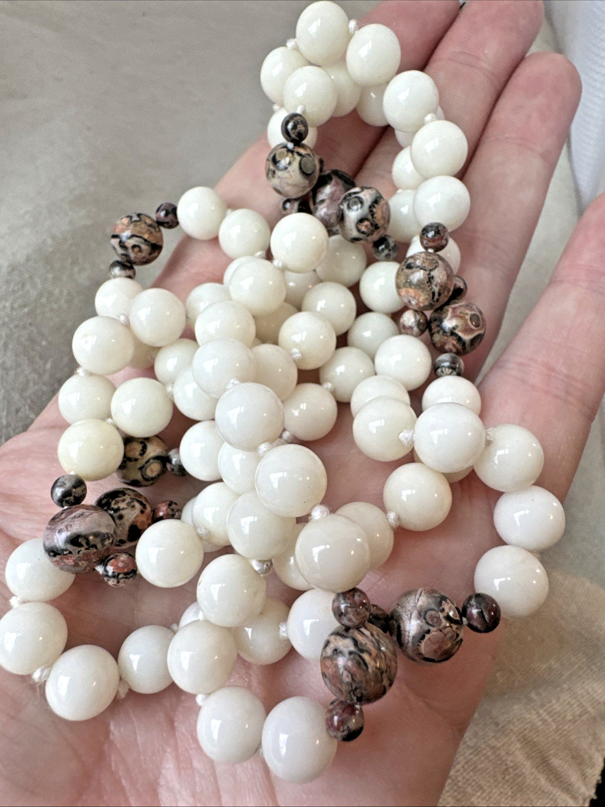 VTG Quartz Agate Jasper polished Crystal Glass Stone Beaded hand knot Necklace