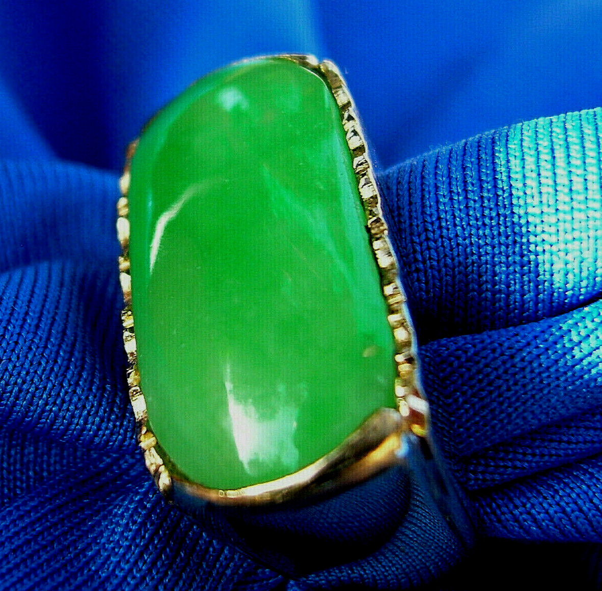 EARTH MINED Green Jadeite JADE Deco Ring Antique Solid 18K GOLD Size 8.75