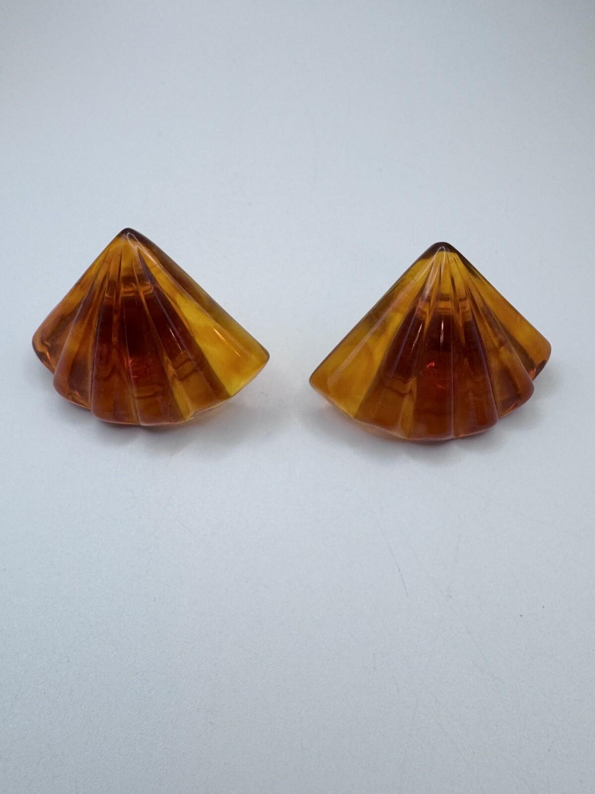 Napier Lucite Fan Shaped Tension Whit Gold Tone Screw Back Earrings Vintage