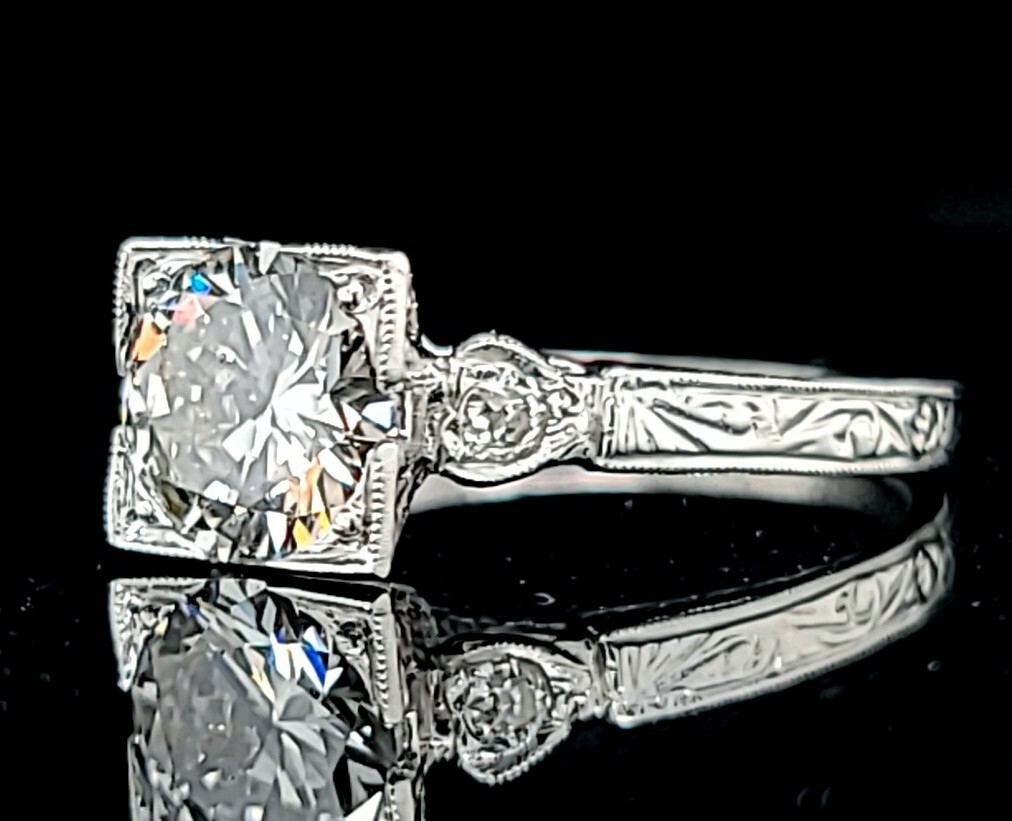 1.53ct.Platinum filigree Engagement Ring Round Natural Diamond circ 1930’s