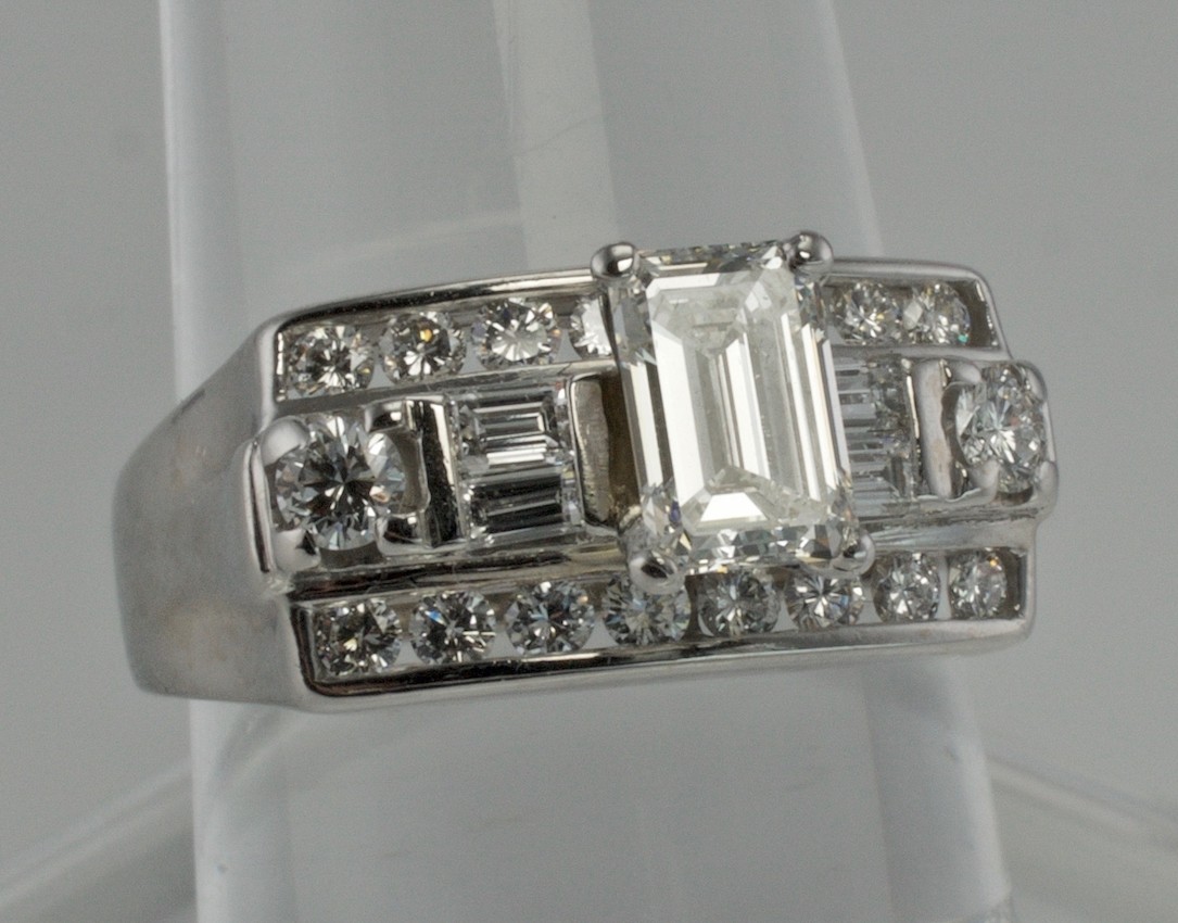 Natural Diamond Ring 14K White Gold Band 1.14 TDW Engagement Estate