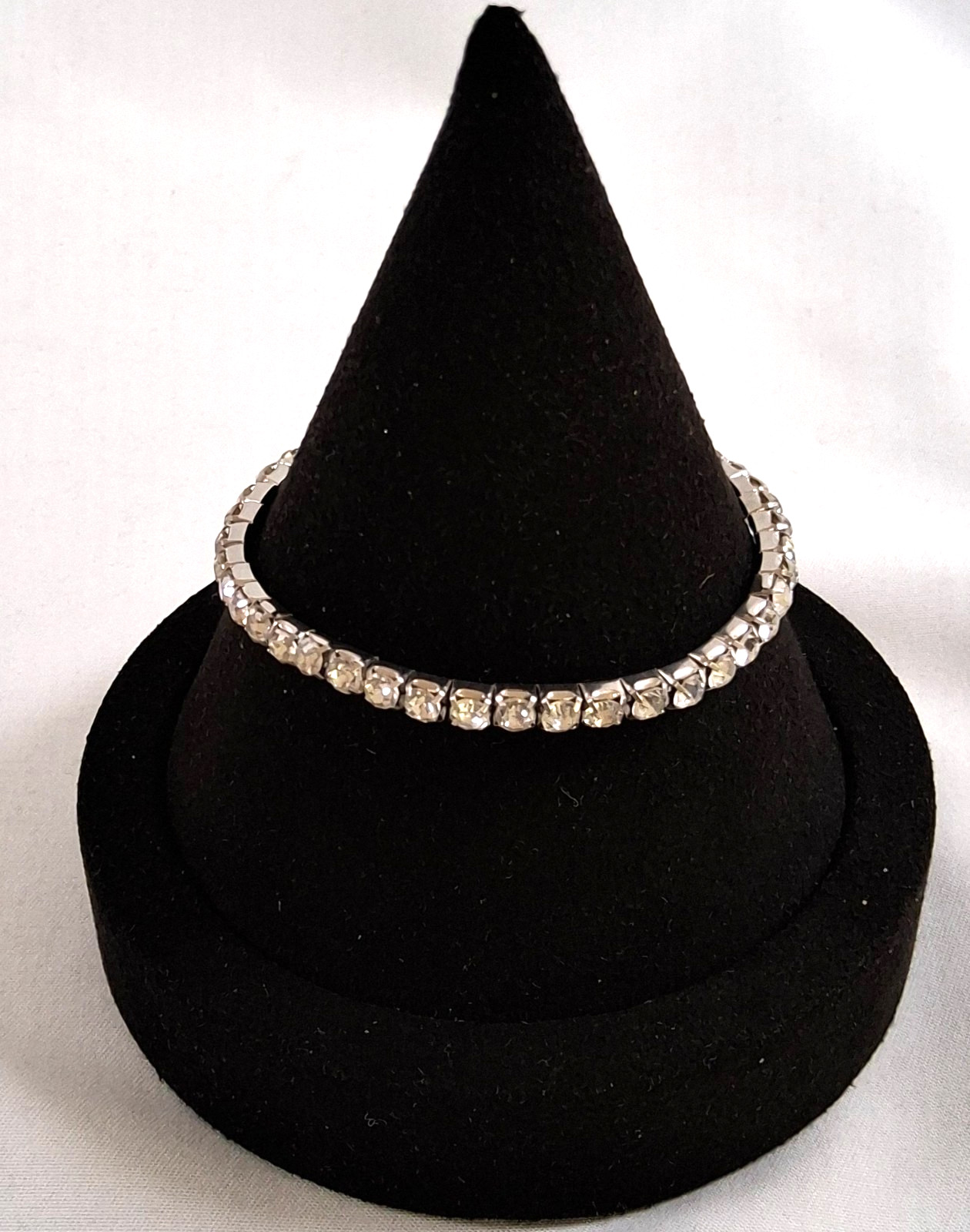 silver tone rhinestone bracelet single row continuous expanding style