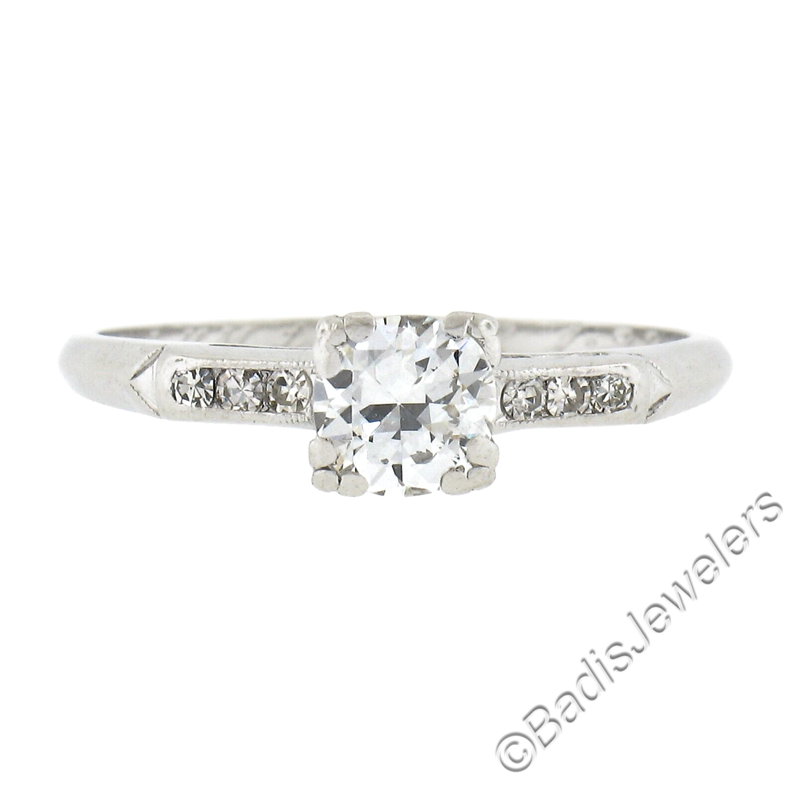 Vintage Platinum .58ctw Old European Cut Diamond Solitaire Engagement Ring