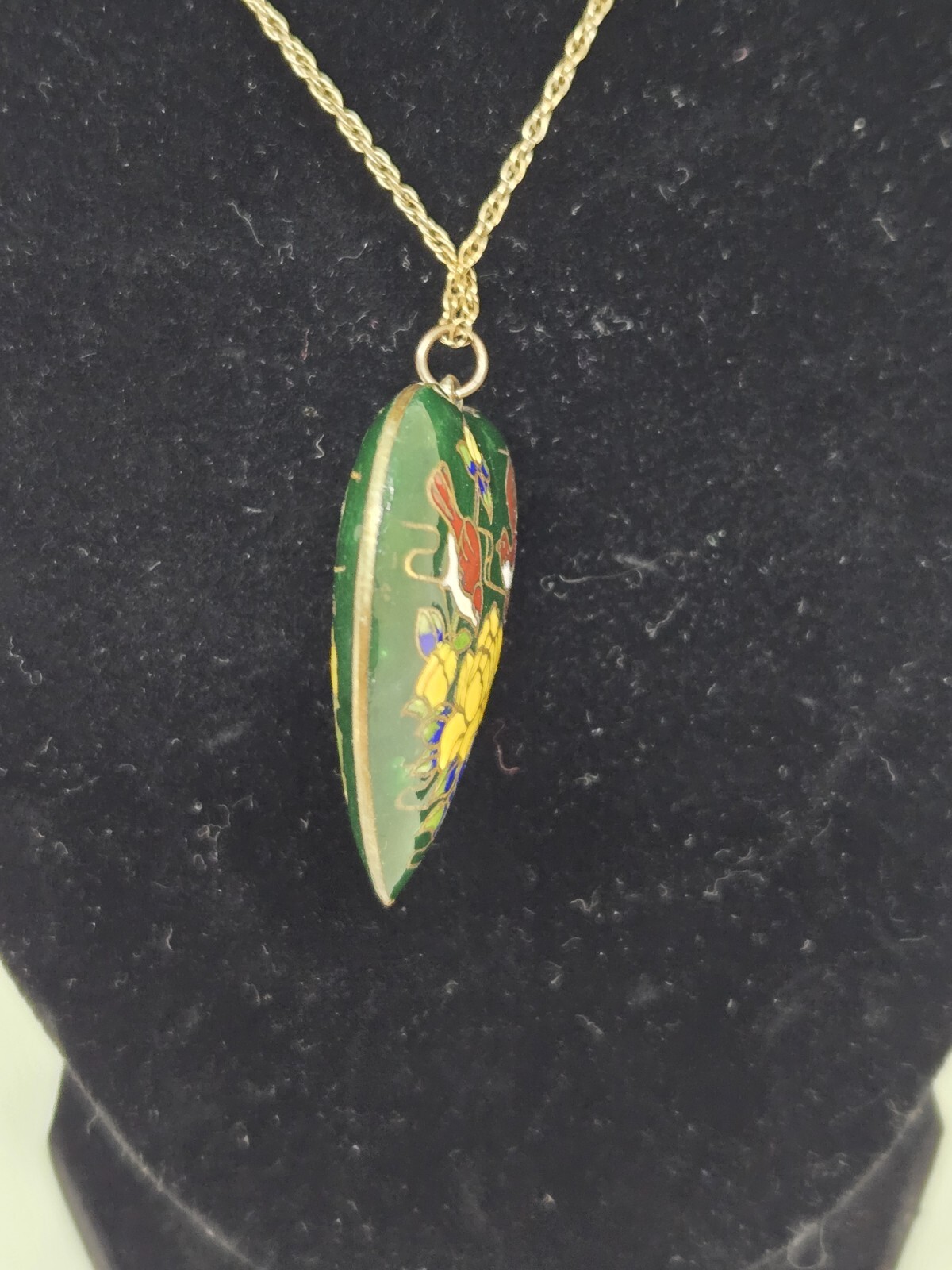 Cloisonne Puff Heart Shaped Floral and Bird Pendant Charm