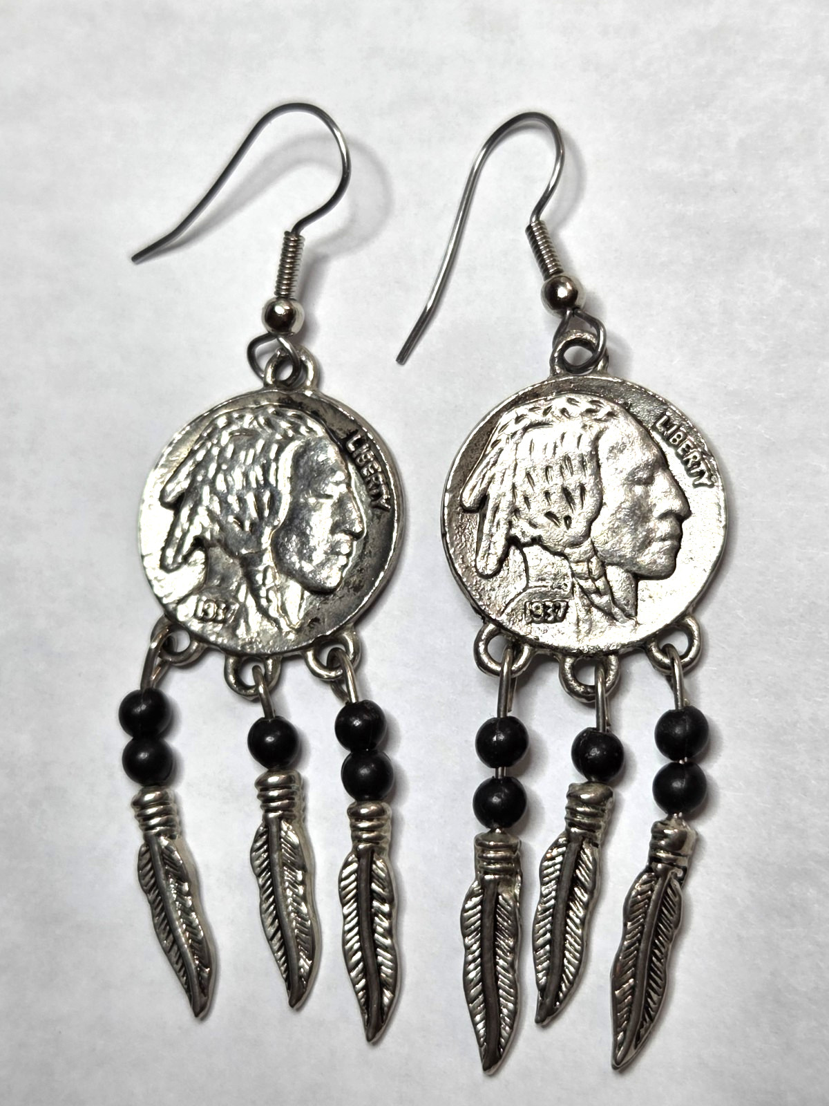 American Coin Treasures Buffalo Nickel Feather Earrings Replica