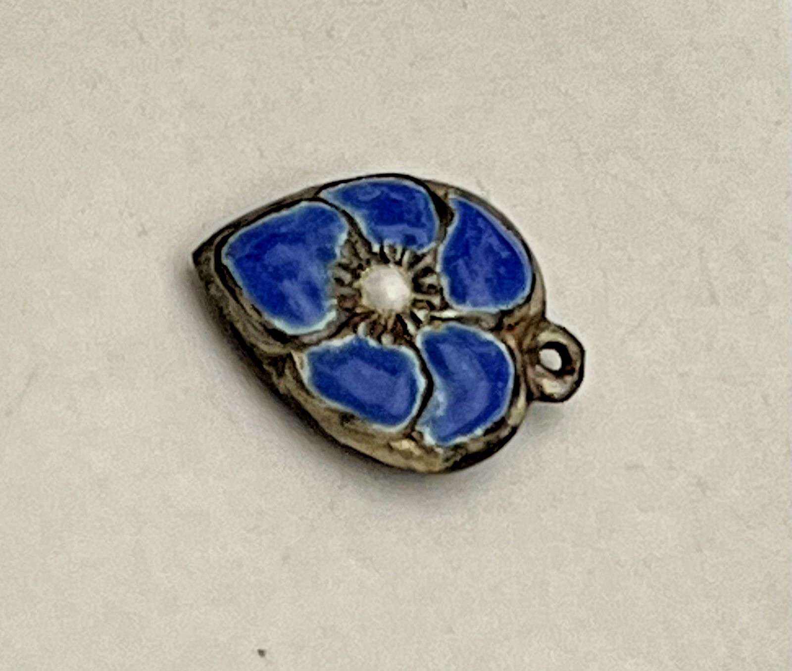 Sterling Silver Heart Flower Charm Puffy Blue Enamel Pansy 925 Vintage Stamped