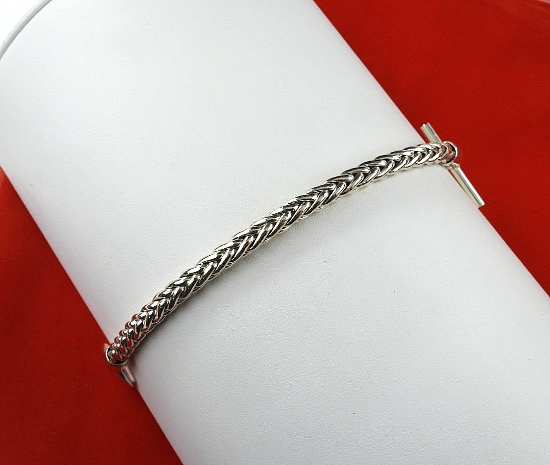 Vintage Sterling Silver 925 Wheat Chain Bracelet Toggle Clasp 7.5″ Spiga Women