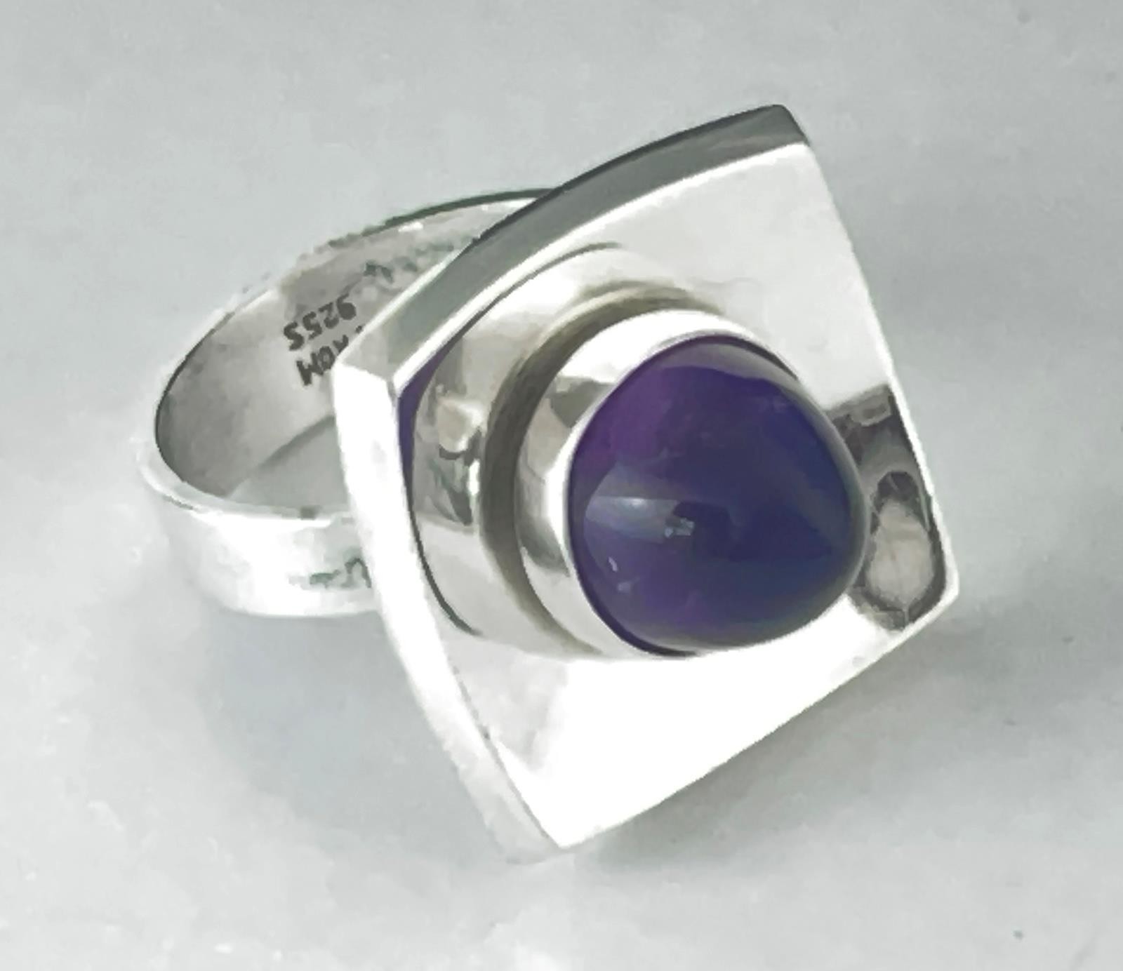 VINTAGE NEILS ERIK NE FROM STERLING SILVER AMETHYST RING DANISH MODERNIST SZ N