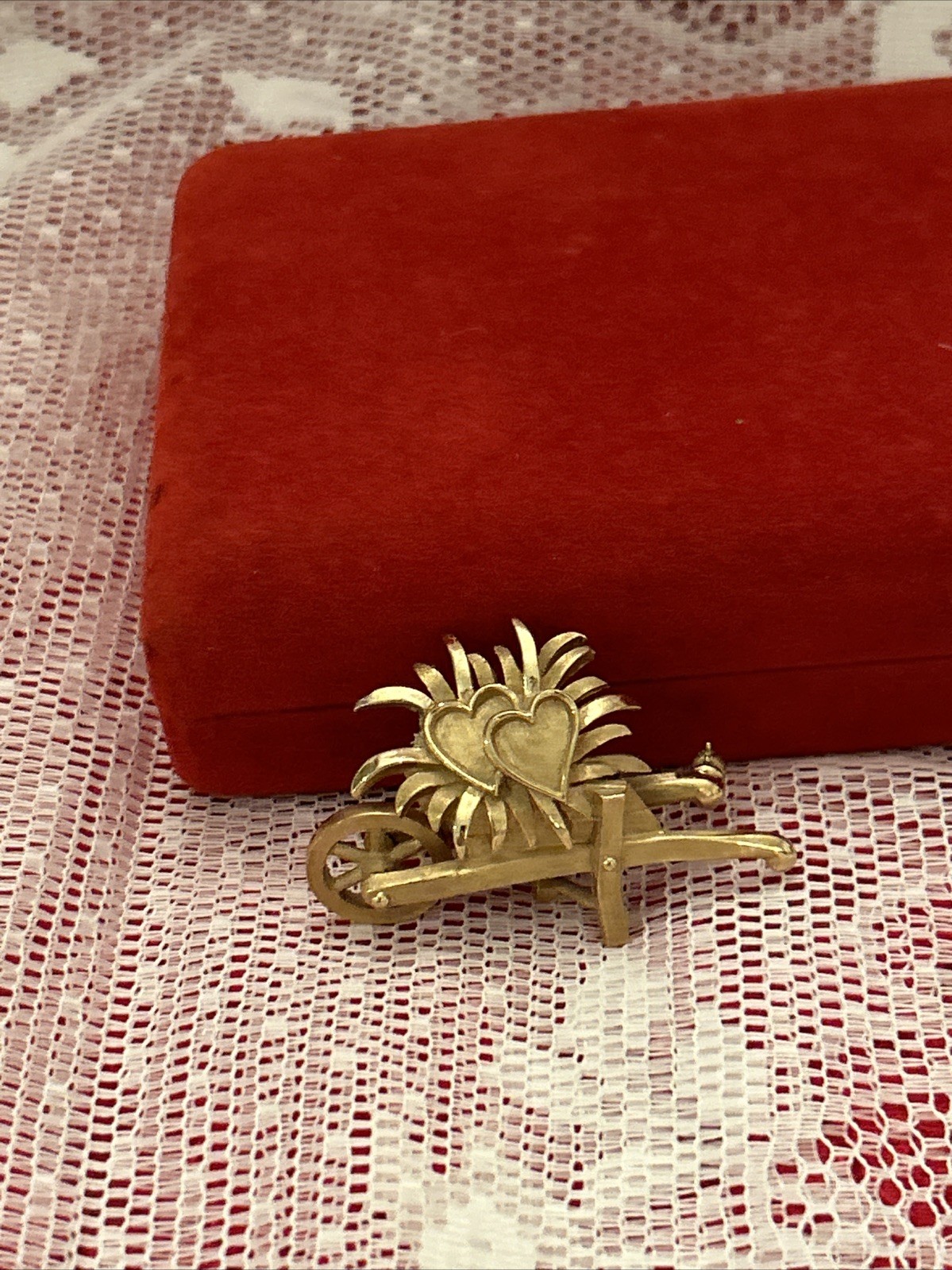 Vintage Trifari Gold Wheelbarrow Heart Mechanical Pin~Brooch