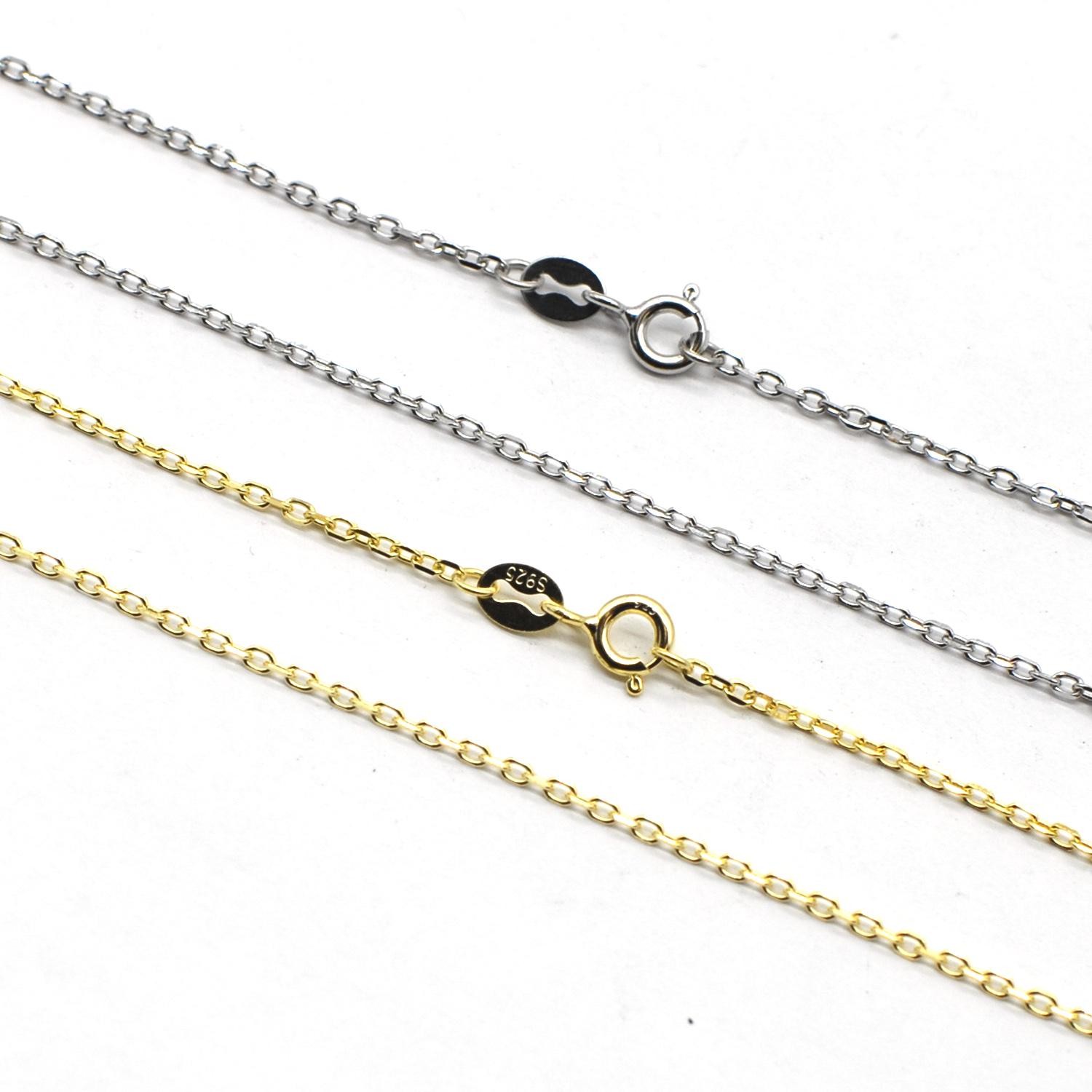 1PC Solid Silver Vermeil Rolo 1.5mm Wide Chain Necklace Gold/Silver FESV39