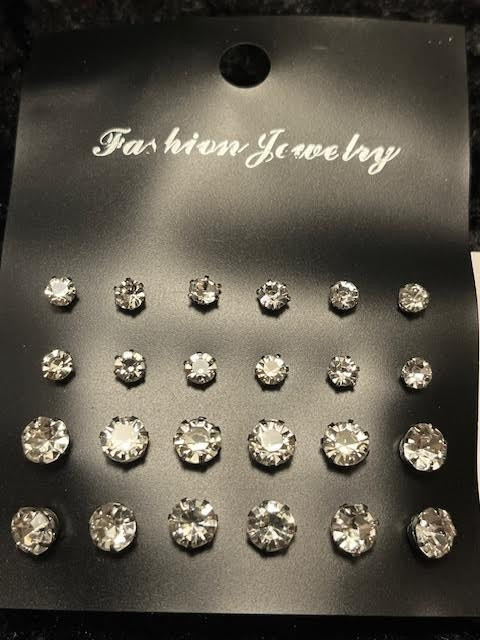 Lot #8: 36 Pairs of Faux Stone Sparkly Earrings: Heart, Round, Square Shaped