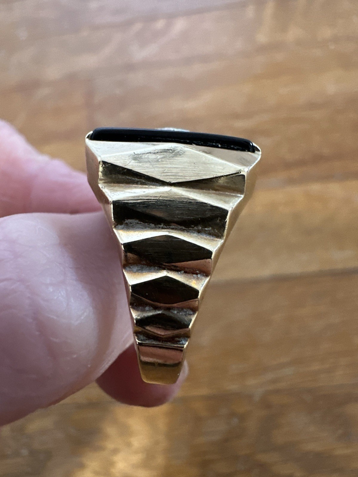 Vintage 40s 10k Yellow Gold Onyx Diamond Chip Mens Ring Size 10