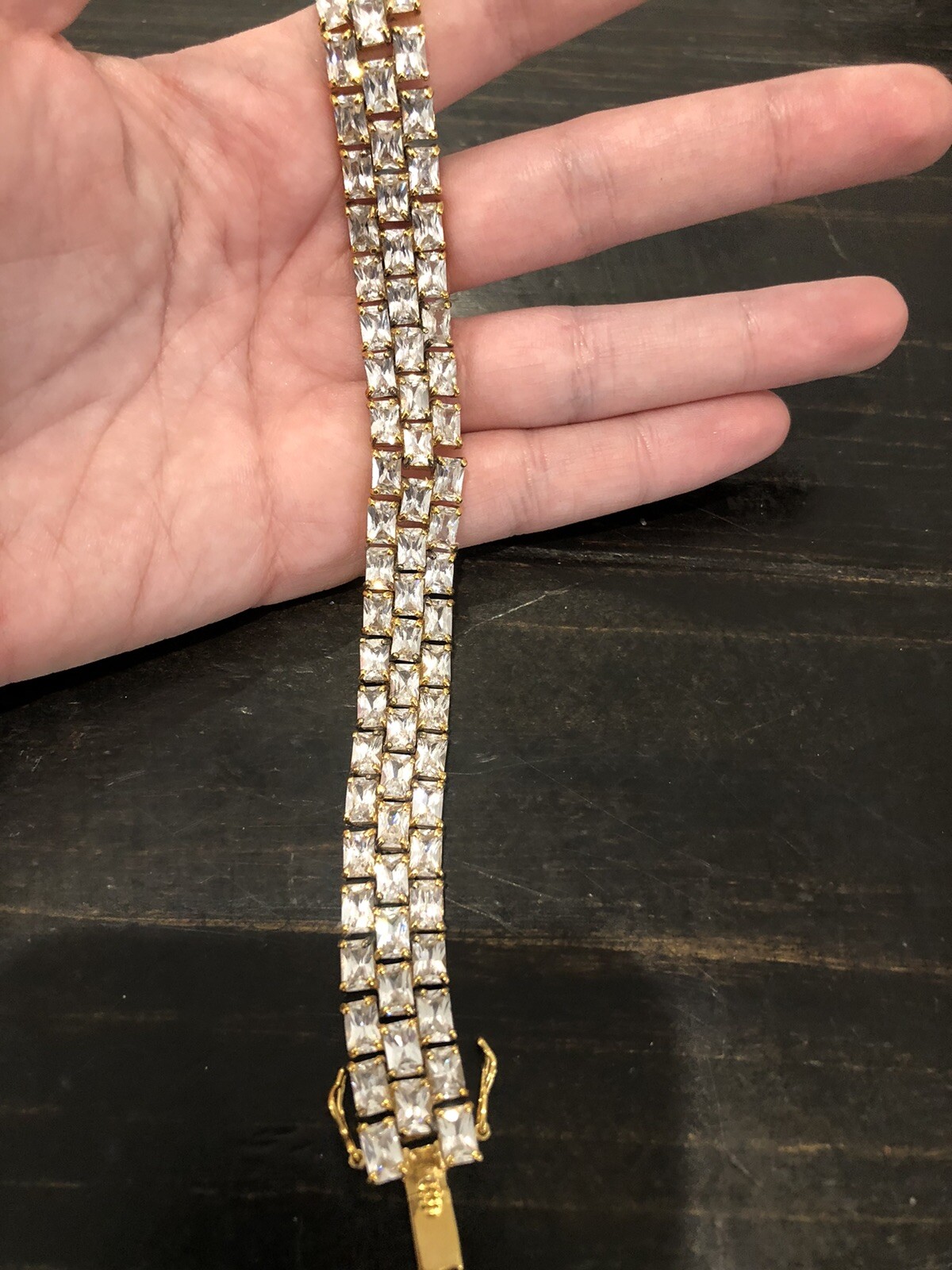 Dee Berkley DBJ Gold Plated Over Sterling Silver Tennis Bracelet CZ 3 Row