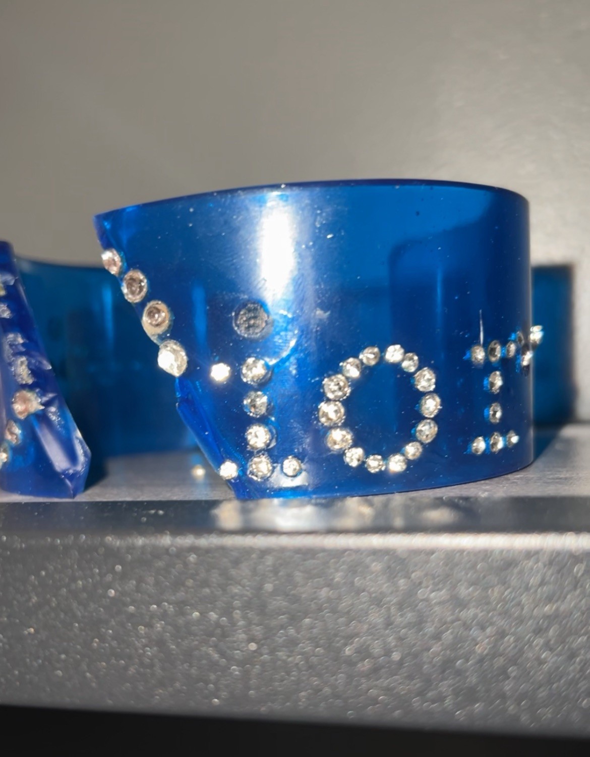 CHRISTIAN DIOR blue Lucite Cuff Bracelet with Rhinestones