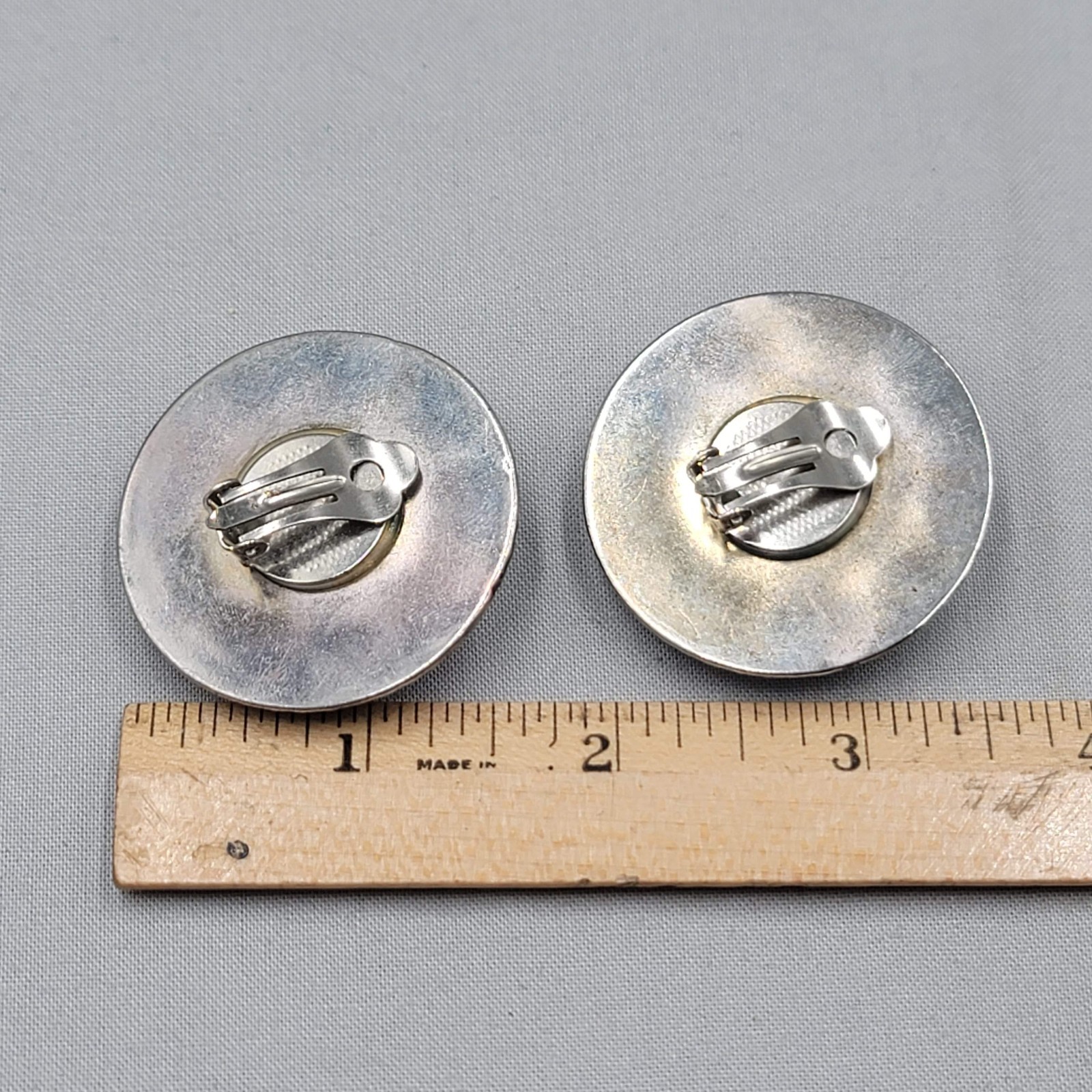 Vintage Large Green Purple Blue Clip on Earrings Silver tone 1.5″
